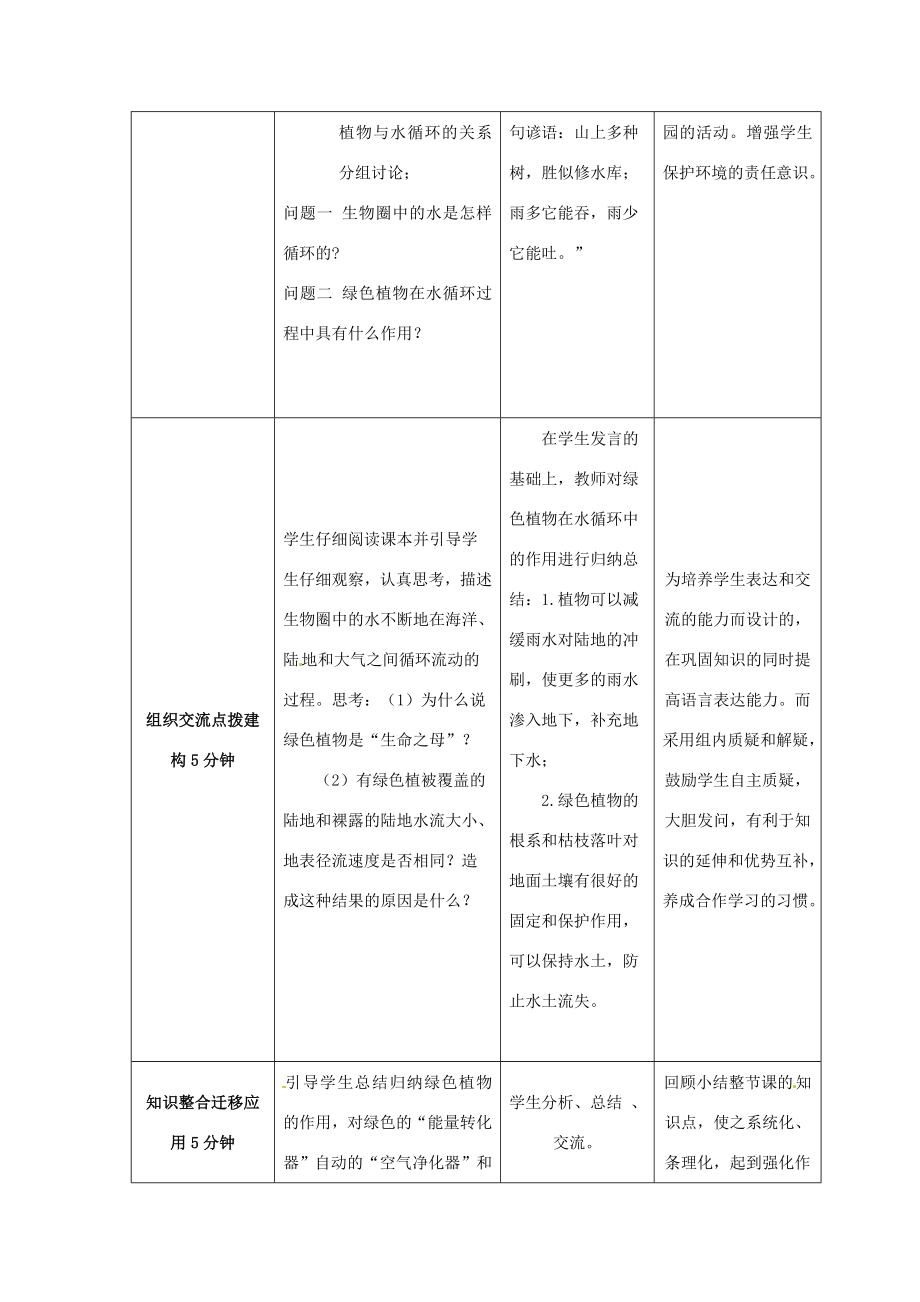 七年级生物上册第二单元第一章第五节绿色植物在生物圈中的作用教案（新版）济南版（新版）济南版初中七年级上册生物教案.doc