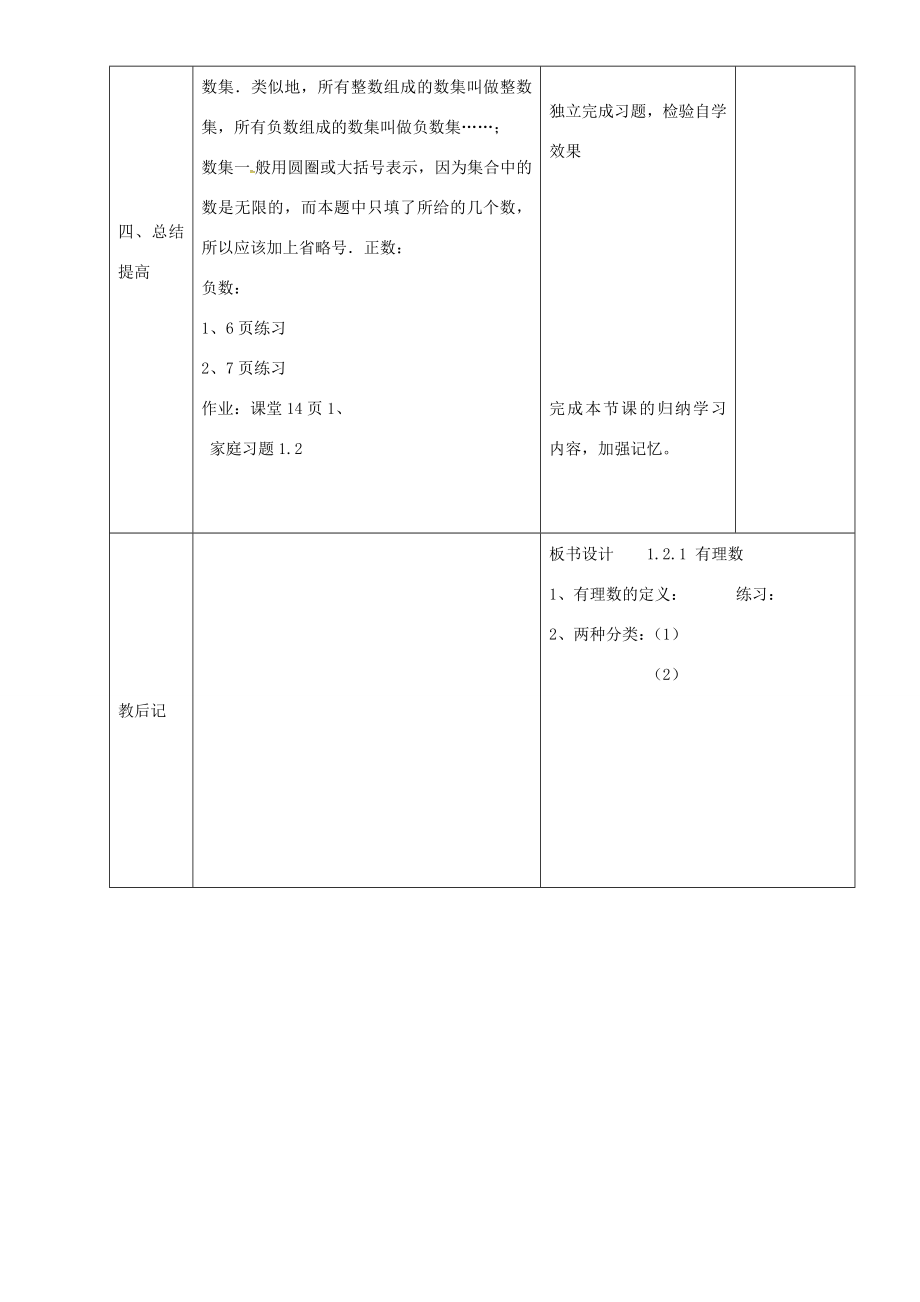 七年级数学上册1.2.1有理数教案新人教版新人教版初中七年级上册数学教案.doc