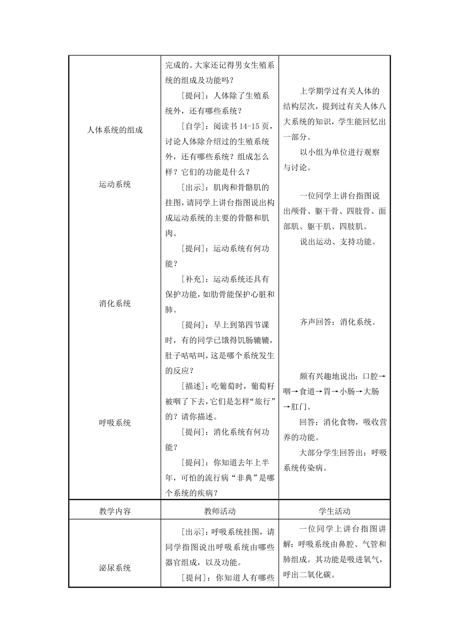 七年级生物下册8.3人体概述教案（新版）苏教版（新版）苏教版初中七年级下册生物教案2.doc