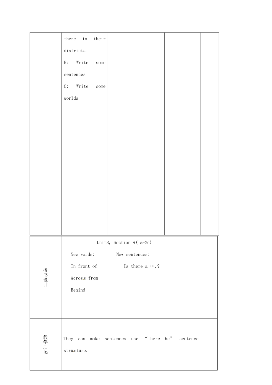 七年级英语下册Unit8IsthereapostofficenearhereSectionA（1a2c）教案（新版）人教新目标版（新版）人教新目标版初中七年级下册英语教案.doc