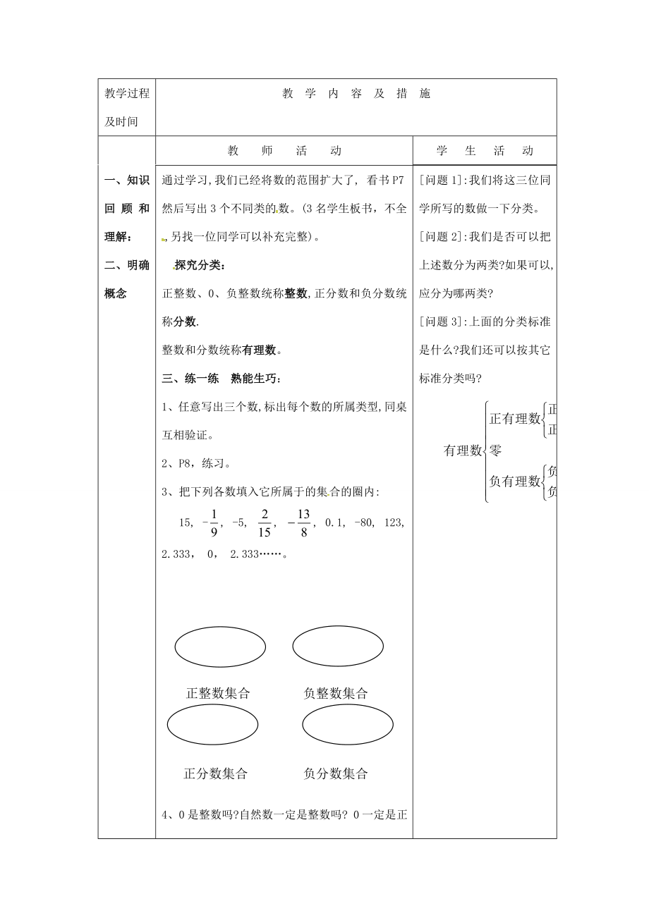 七年级数学上册1.2.1有理数教案（新版）新人教版（新版）新人教版初中七年级上册数学教案.doc