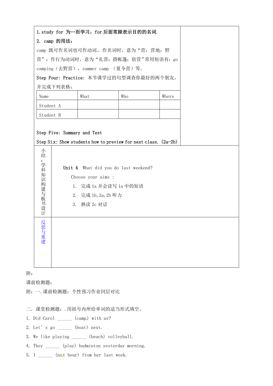 七年级英语上册《Unit4whatdidyoudelastweekendPeriod1》教案鲁教版五四制鲁教版五四制初中七年级上册英语教案.doc