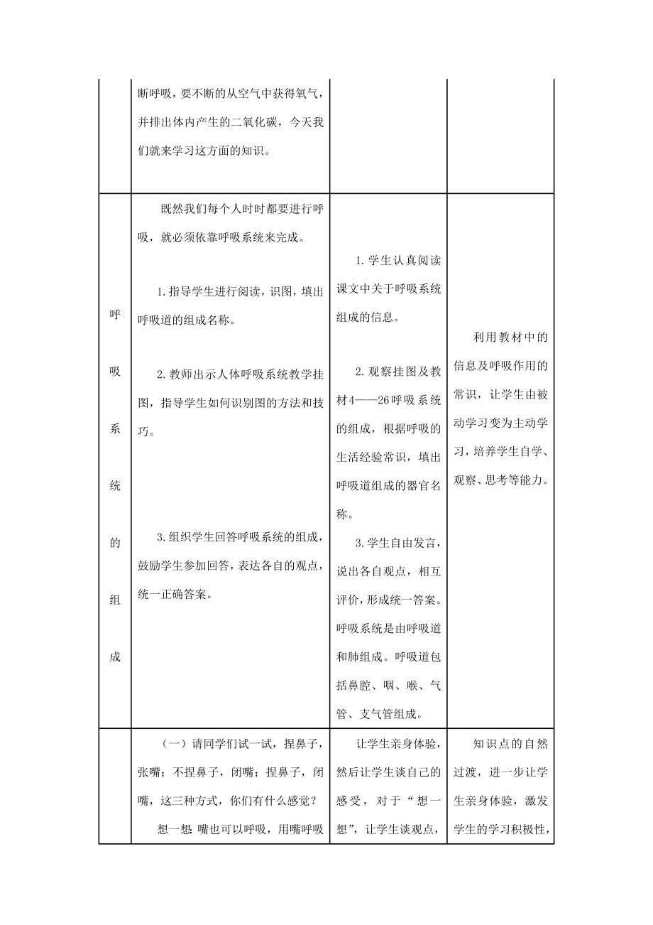 七年级生物下册第三章第一节呼吸道对空气的处理教案（新版）新人教版（新版）新人教版初中七年级下册生物教案.doc