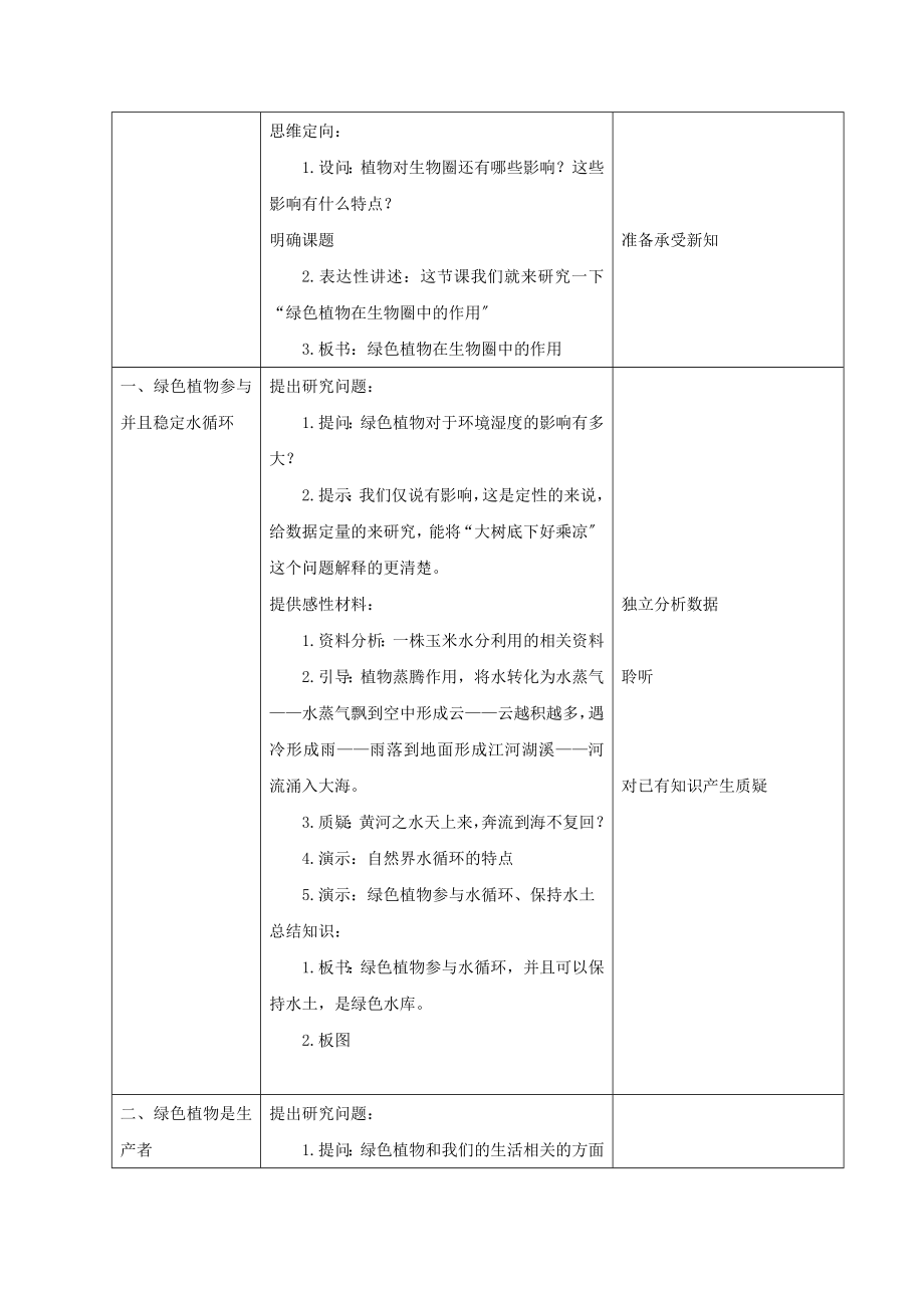 七年级生物上册3.7.1《绿色植物在生物圈中的作用》教案（新版）北师大版.doc