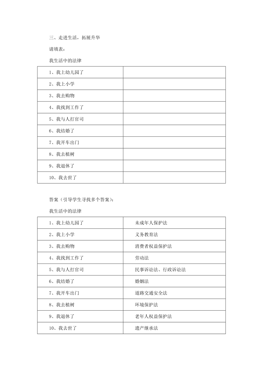 （秋季版）七年级道德与法治下册第五单元无序与有序第十二课法律与生活教案教科版教科版初中七年级下册政治教案.doc