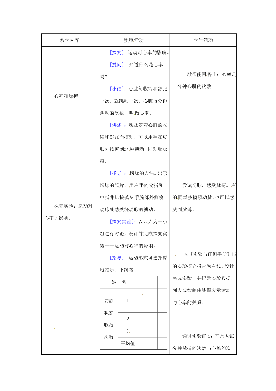 七年级生物下册第10章第2节血液循环教案1苏教版.doc