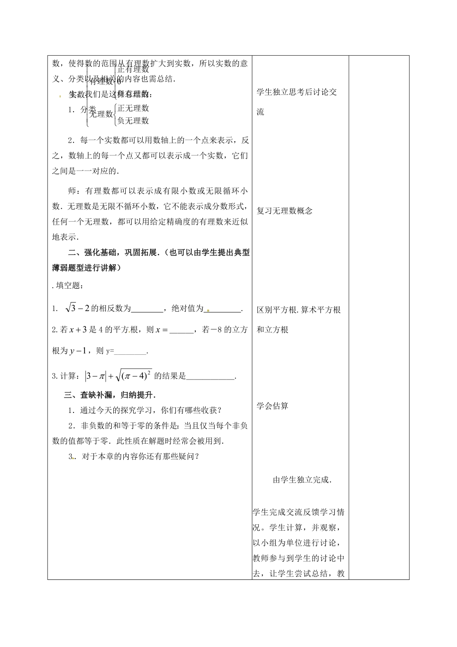 七年级数学下册第6章实数小结与复习教案（新版）新人教版（新版）新人教版初中七年级下册数学教案.doc