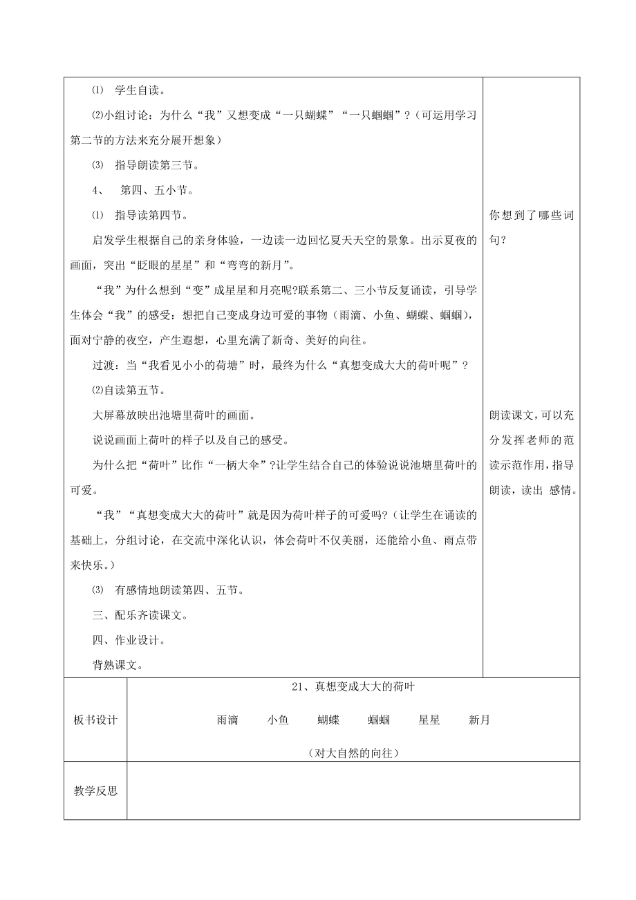 二年级语文下册第六单元21真想变成大大的荷叶（2）教案苏教版.doc