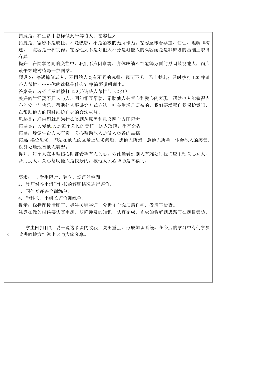 七年级政治上册第四单元人与人之间教学设计教科版教科版初中七年级上册政治教案.doc