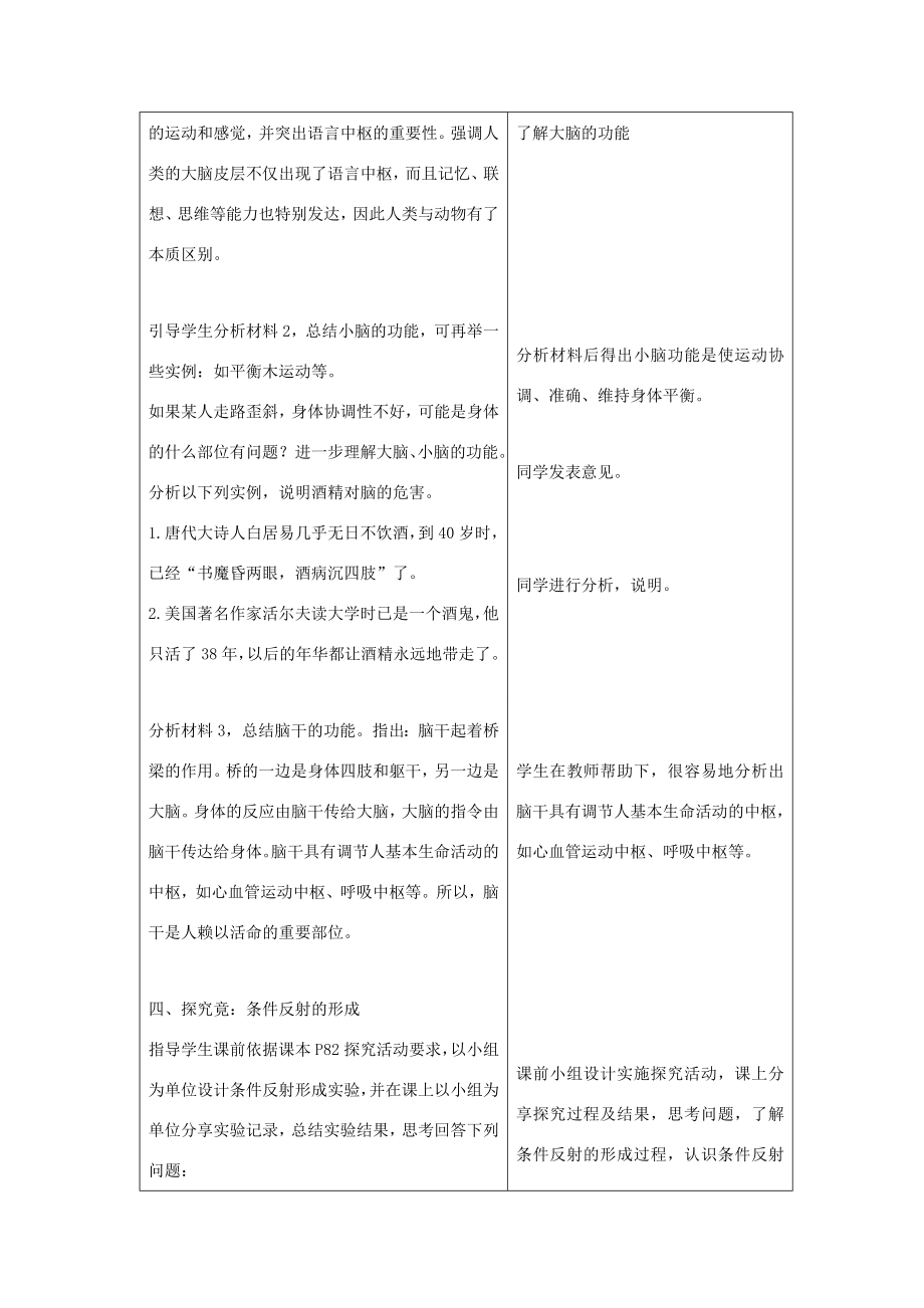 七年级生物下册第四章第三节信息的处理第二课时教案（新版）冀教版（新版）冀教版初中七年级下册生物教案.doc