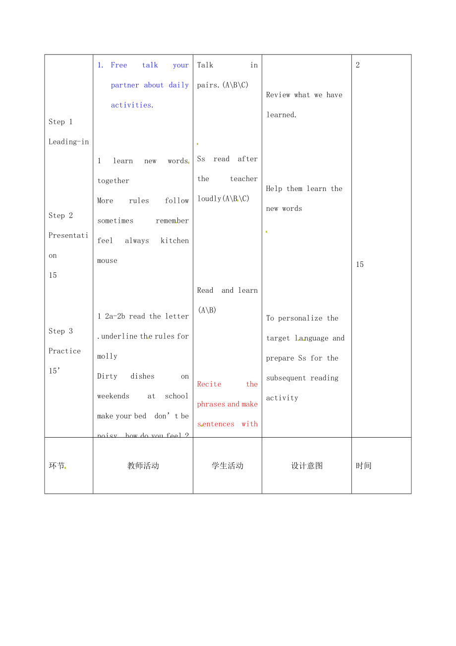 七年级英语下册Unit4Don’teatinclassSectionB（2a2c）教案（新版）人教新目标版（新版）人教新目标版初中七年级下册英语教案.doc