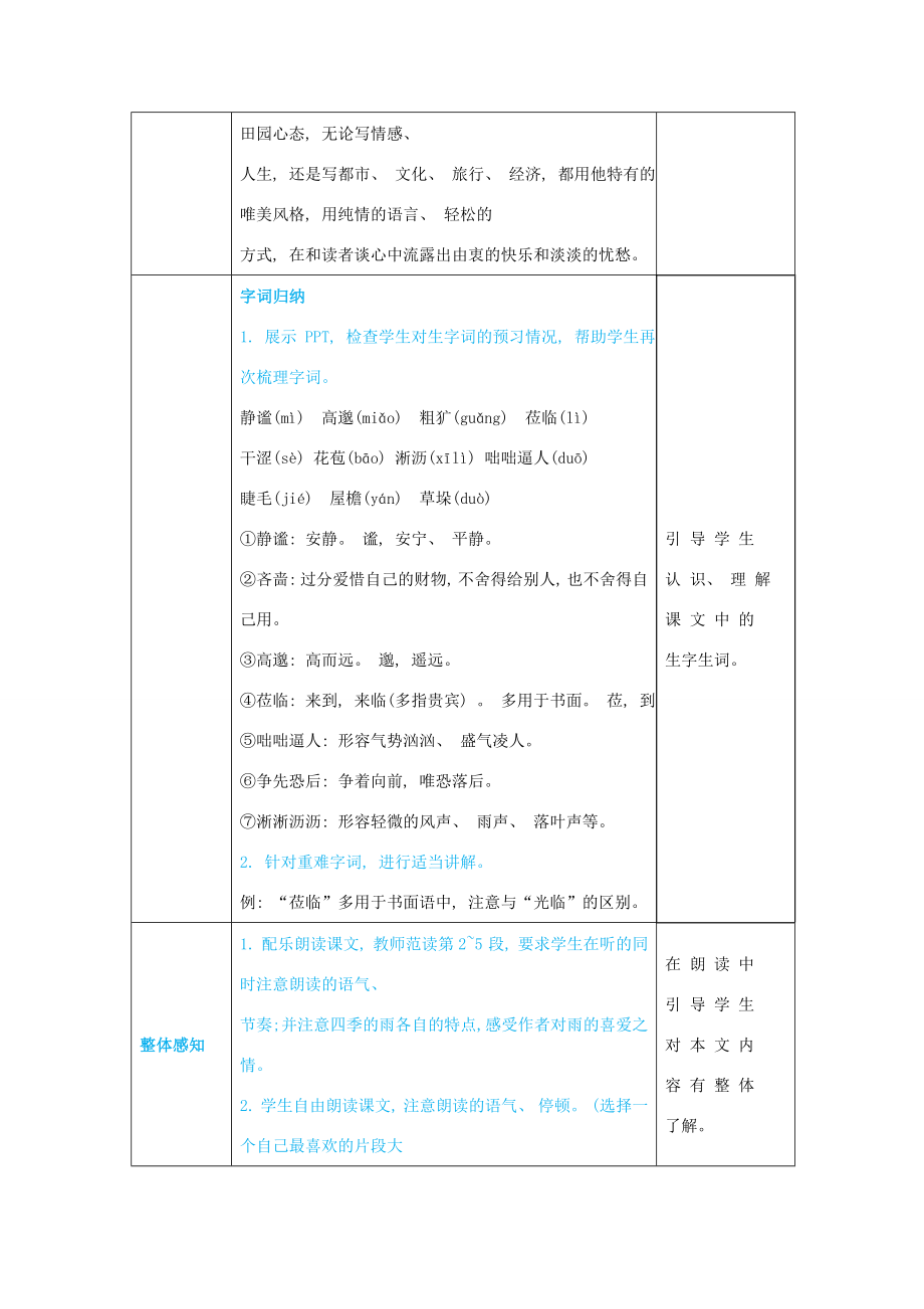 七年级语文上册第一单元妙趣自然3雨的四季高效教案新人教版新人教版初中七年级上册语文教案.docx