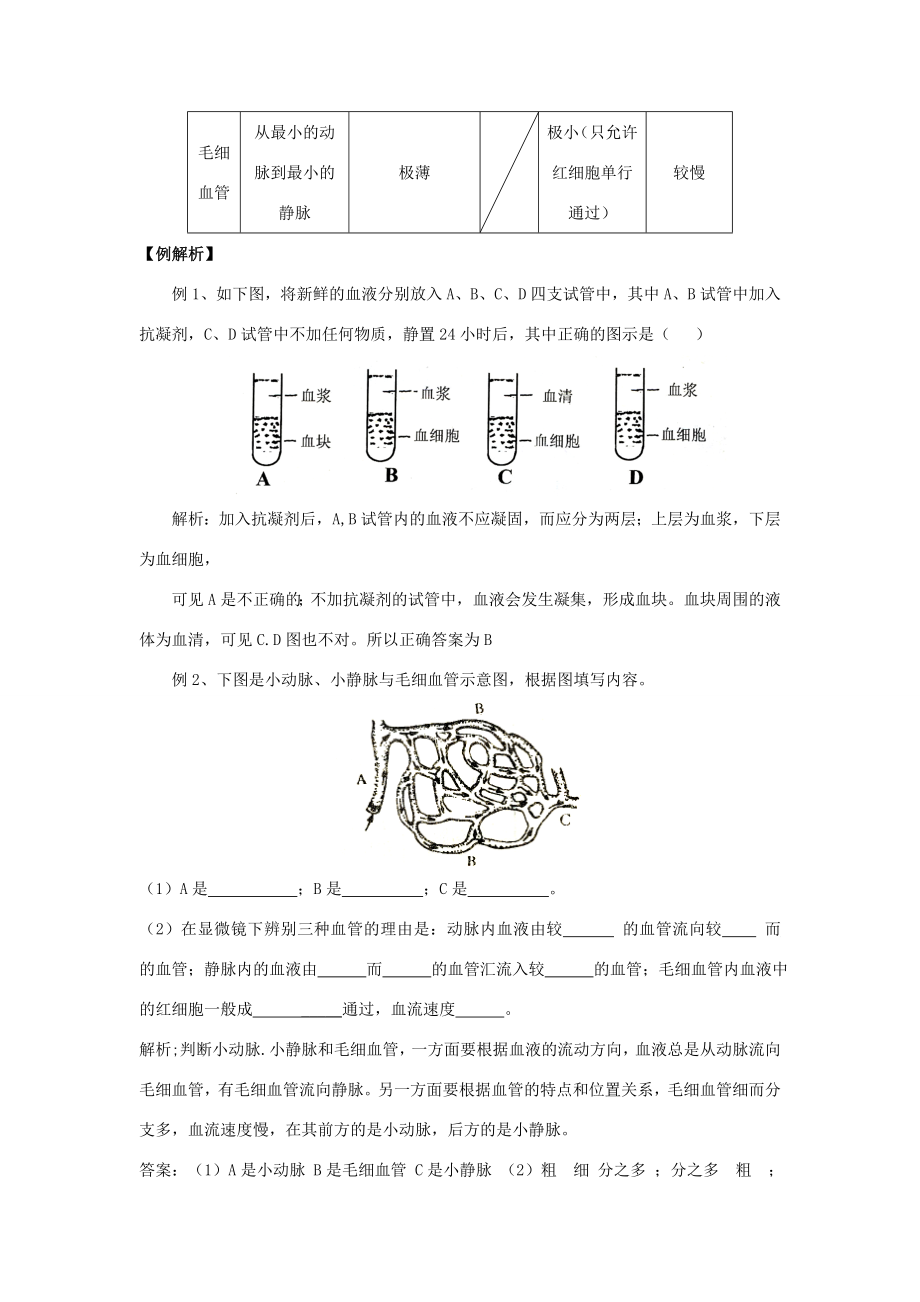 七年级生物下册第四章人体内物质的运输教案人教新课标版.doc