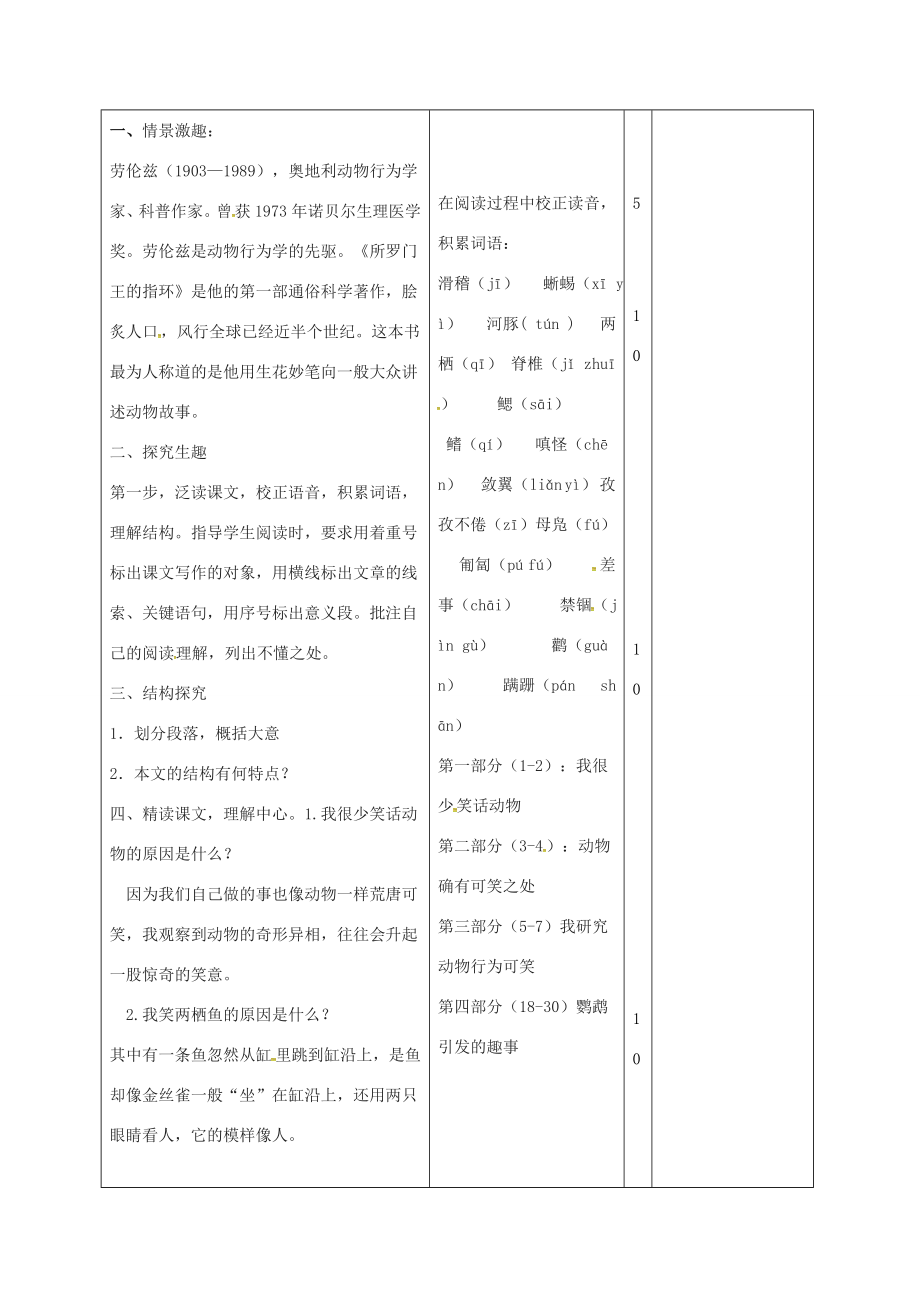 （秋季版）山东省邹平县七年级语文上册第五单元19动物笑谈教案新人教版新人教版初中七年级上册语文教案.doc