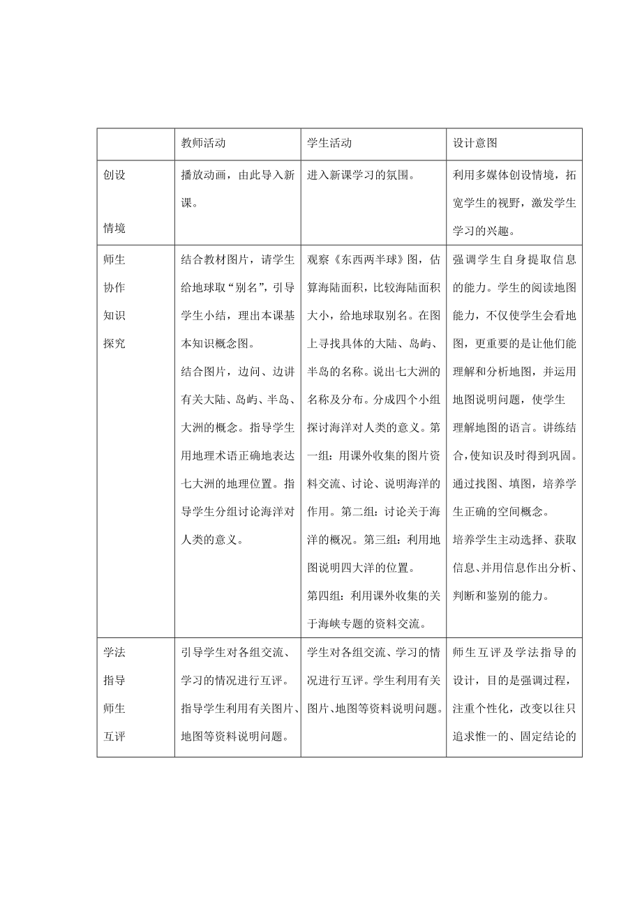 七年级历史与社会上册第二单元第一课《大洲和大洋》教案人教新课标版.doc