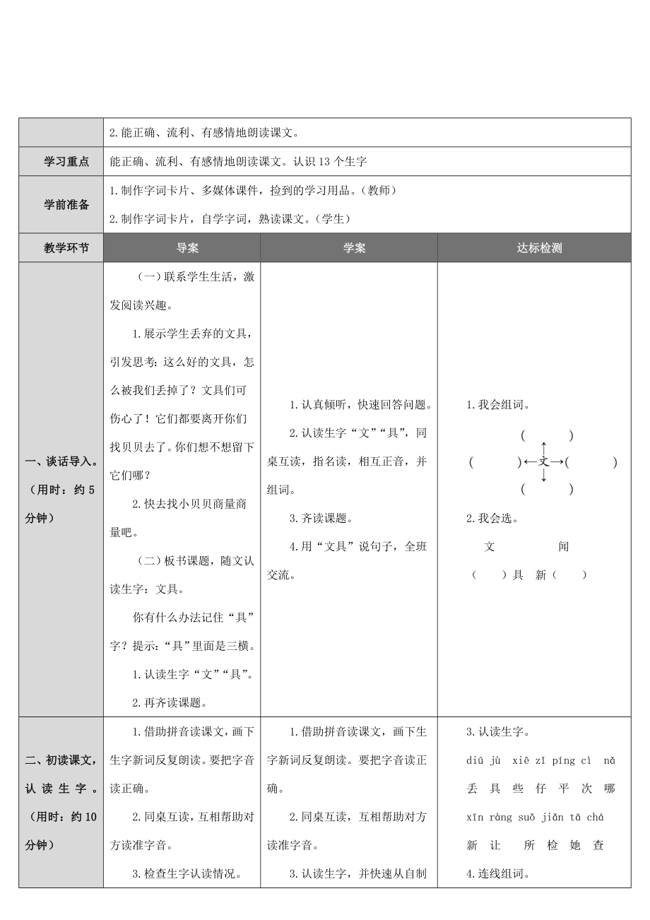 一年级语文下册第7单元课文515文具的家教案新人教版新人教版小学一年级下册语文教案.doc