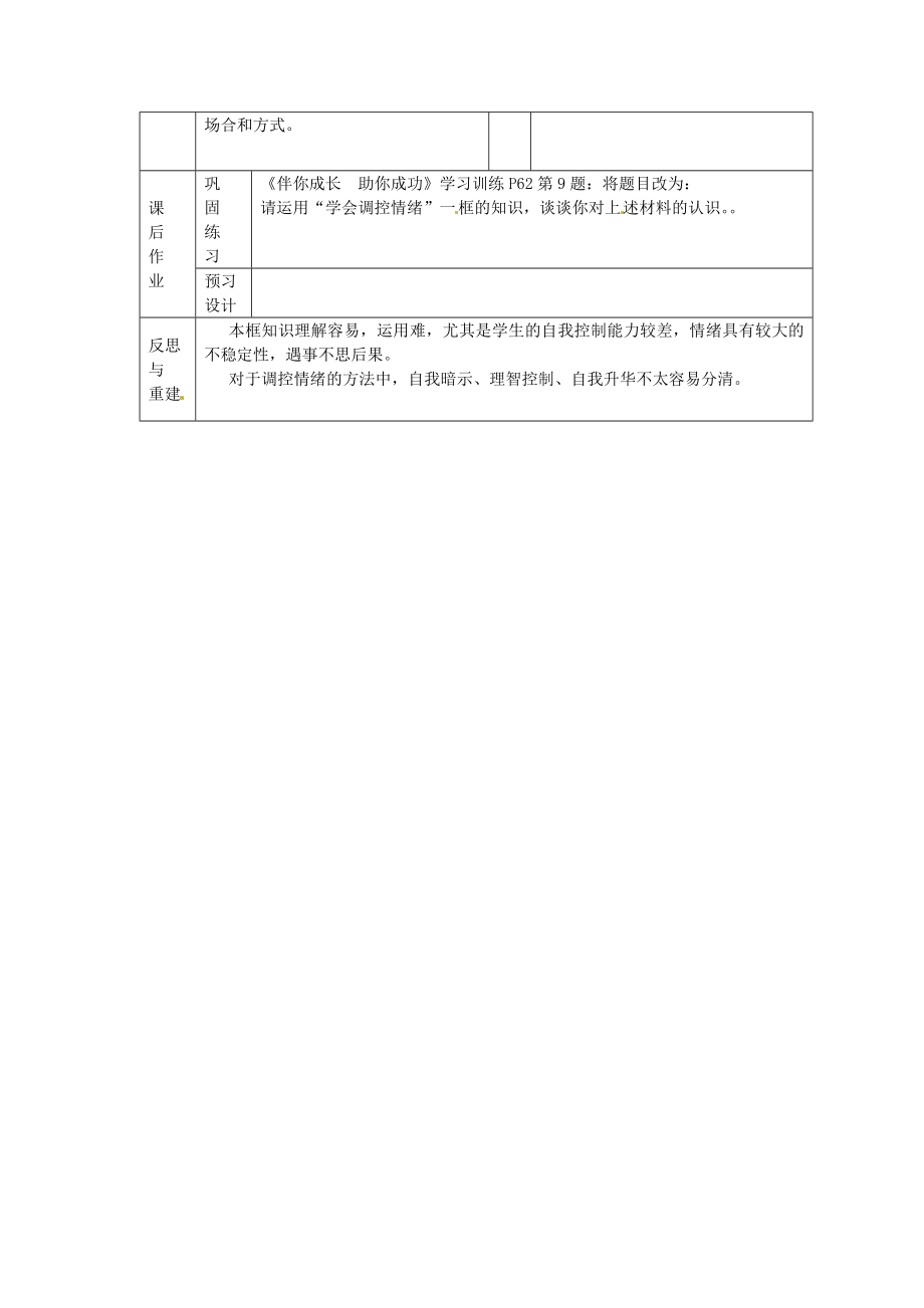 七年级政治上册第六课做情绪的主人学会调控情绪教案新人教版新人教版初中七年级上册政治教案.doc