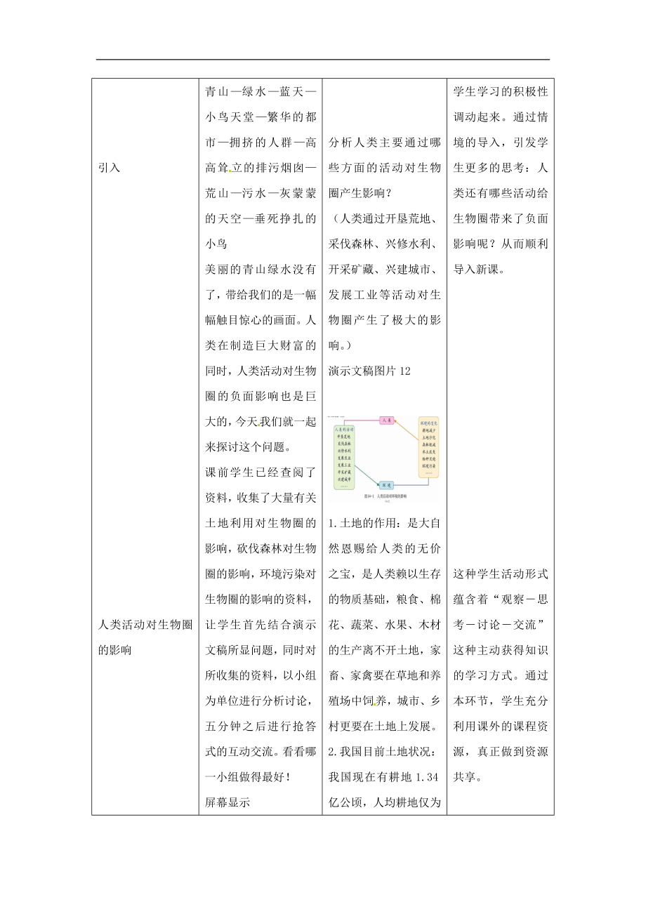 七年级生物下册14.1类活动对生物圈的影响（教案）北师大版.doc