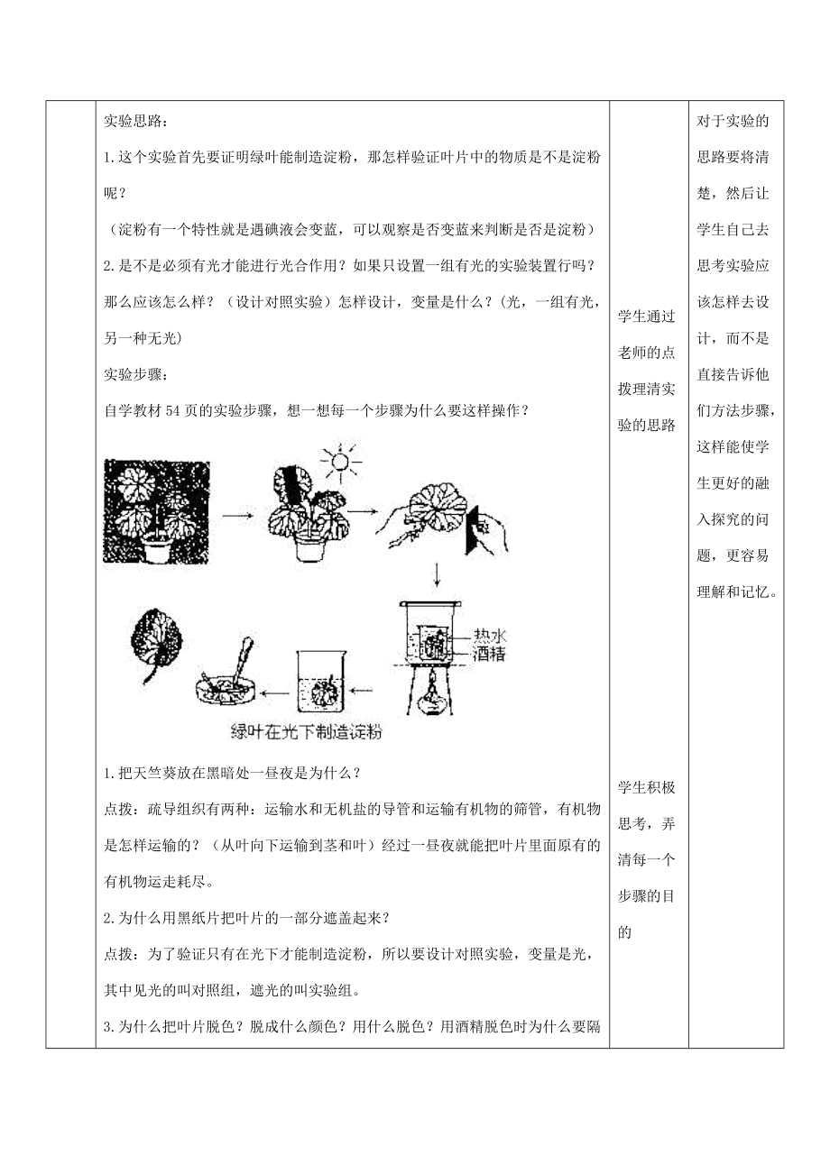 七年级生物上册2.1.3《绿色植物的光合作用》第一课时教案（新版）济南版（新版）济南版初中七年级上册生物教案.doc