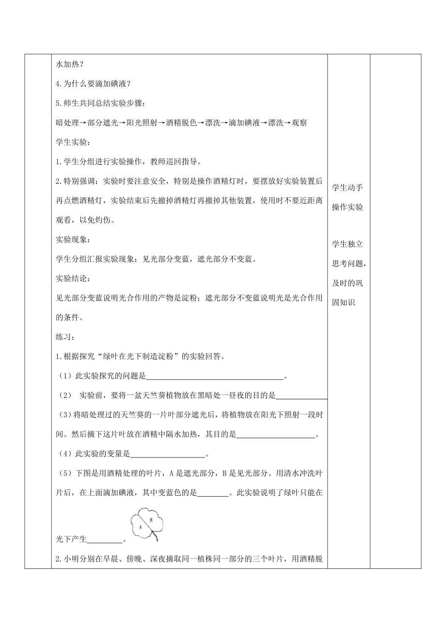 七年级生物上册2.1.3《绿色植物的光合作用》第一课时教案（新版）济南版（新版）济南版初中七年级上册生物教案.doc