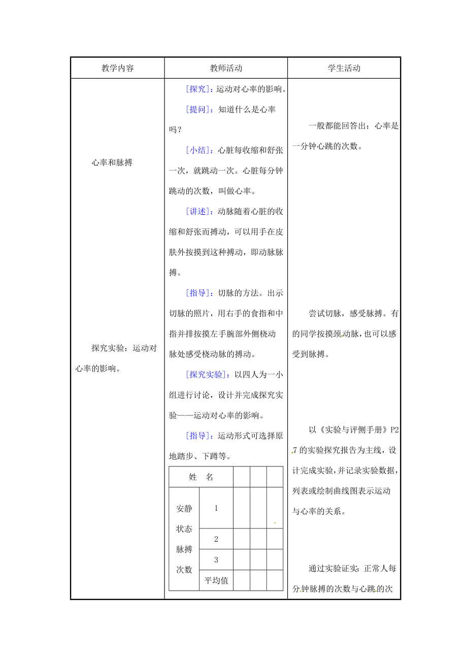 七年级生物下册第10章第2节血液循环教案2苏教版.doc