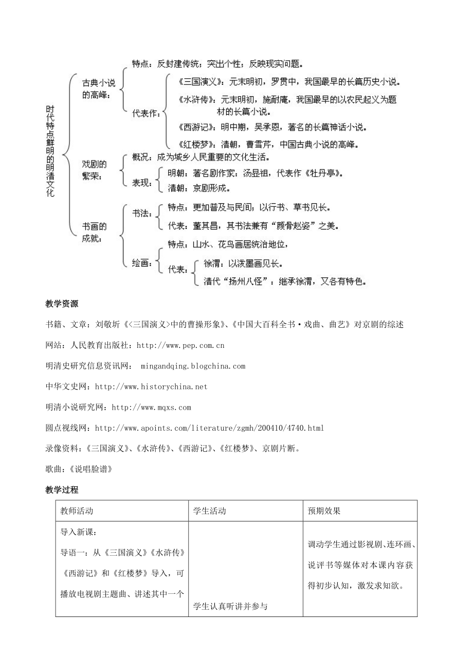 七年级历史下册第22课时代特点鲜明的明清文化（二）教案新人教版.doc