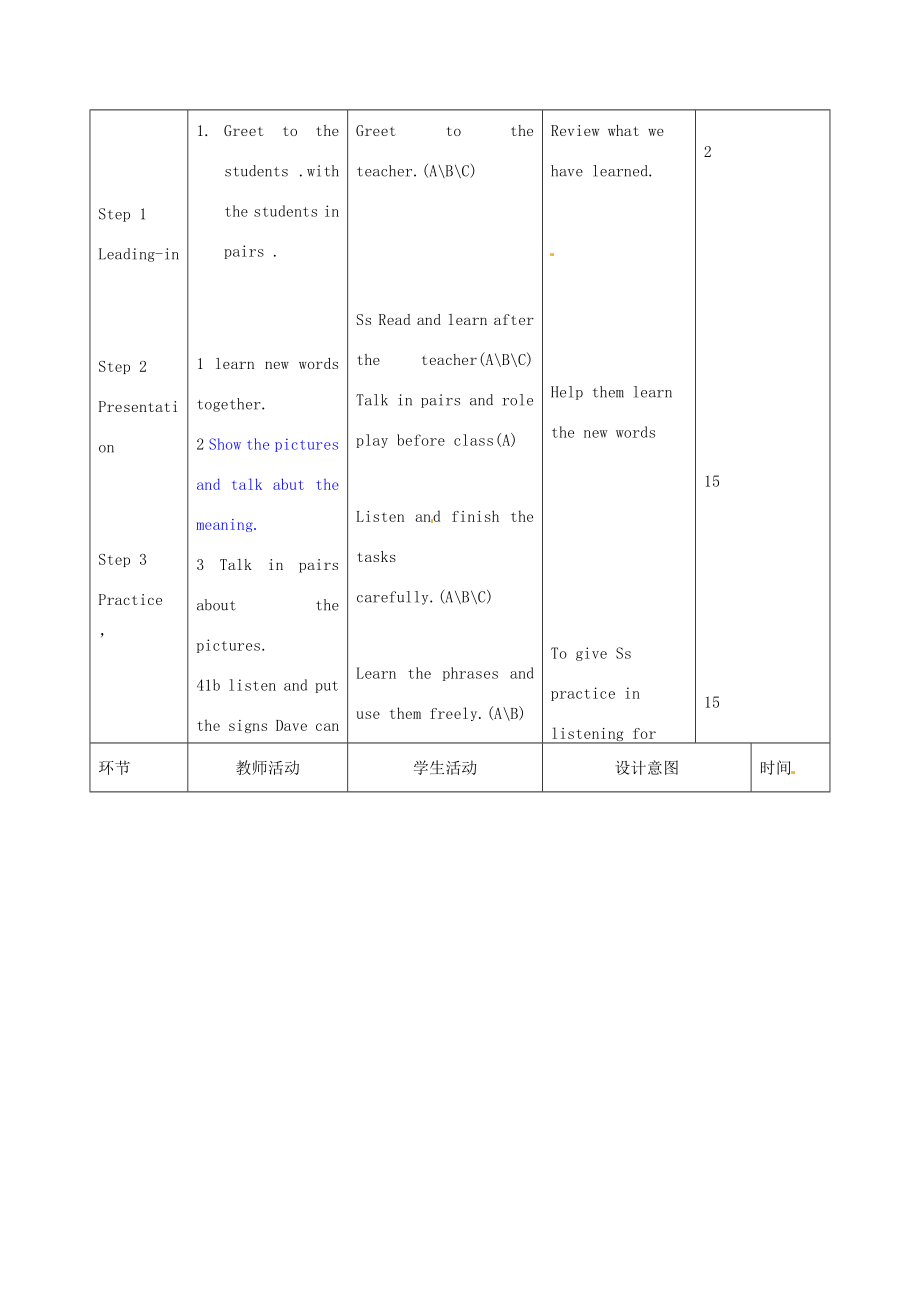 七年级英语下册Unit4Don’teatinclassSectionB（1a1d）教案（新版）人教新目标版（新版）人教新目标版初中七年级下册英语教案.doc