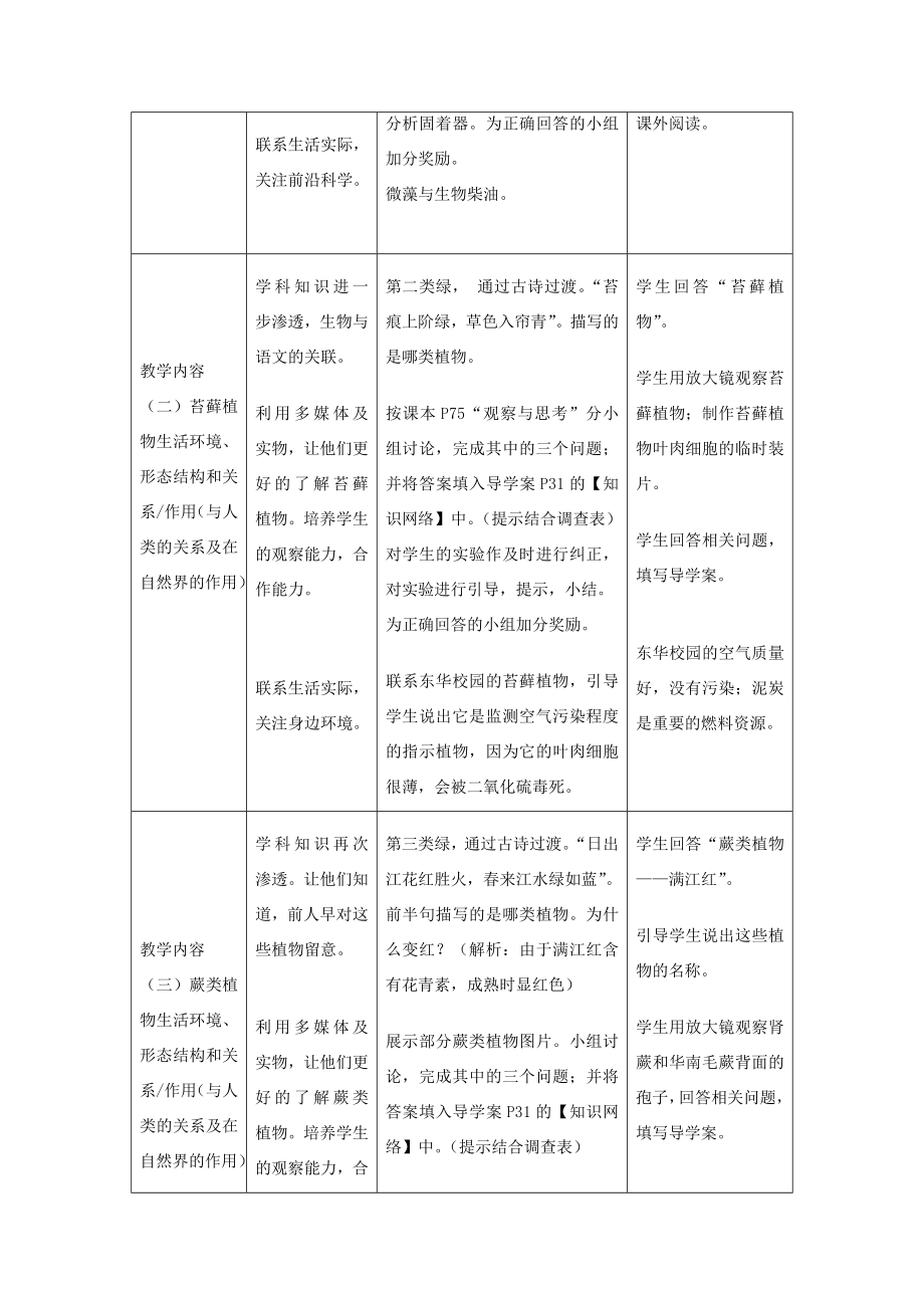 七年级生物上册第三单元第一章第一节藻类、苔藓和蕨类植物教学设计（新版）新人教版（新版）新人教版初中七年级上册生物教案.doc