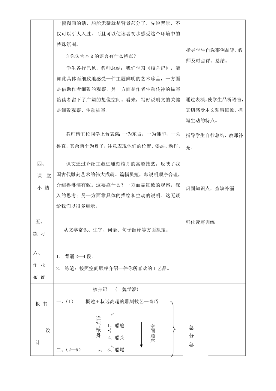 七年级语文上册《核舟记》教案鲁教版.doc