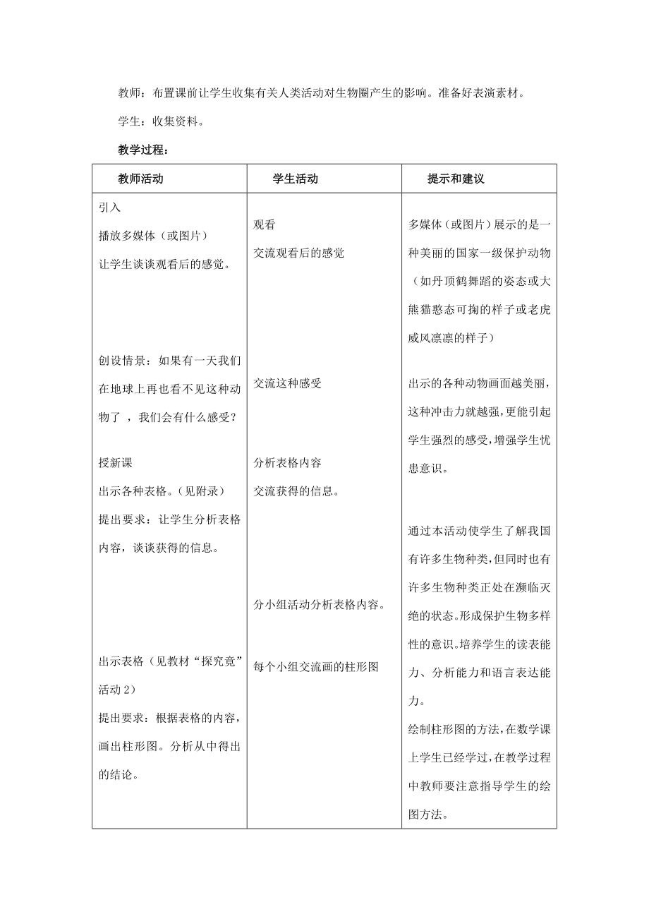 七年级生物上册《4.3保护物种多样性》教案2翼教版.doc