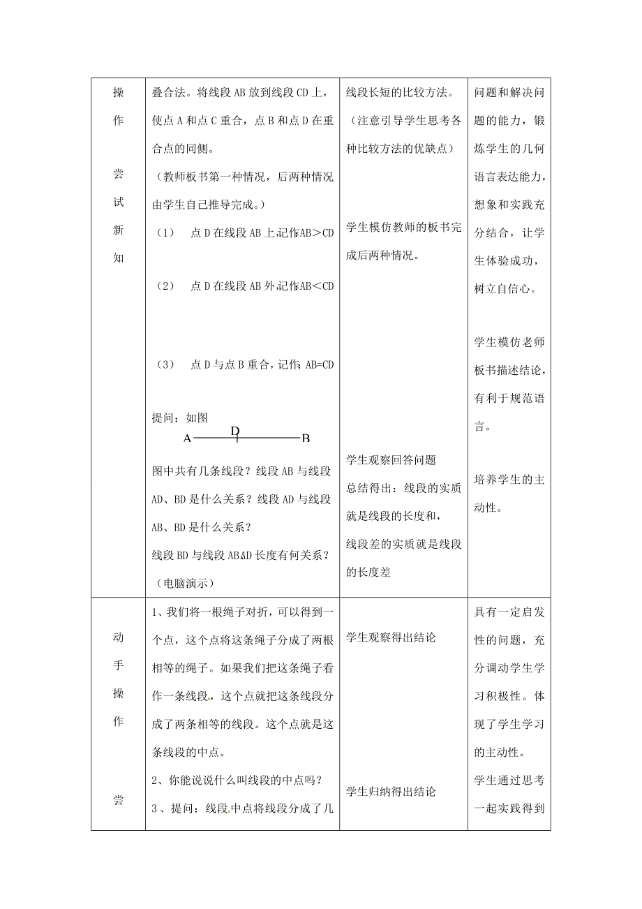 七年级数学上册4.2线段长短的比较教案冀教版.doc