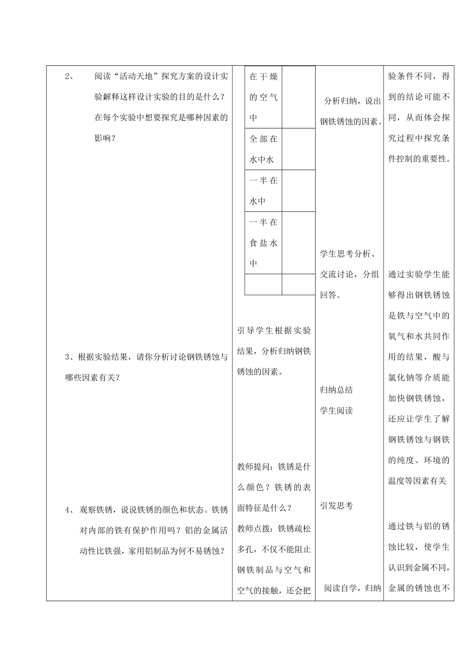 202x年秋九年级化学全册第九单元第三节钢铁的锈蚀与防护教案鲁教版.doc