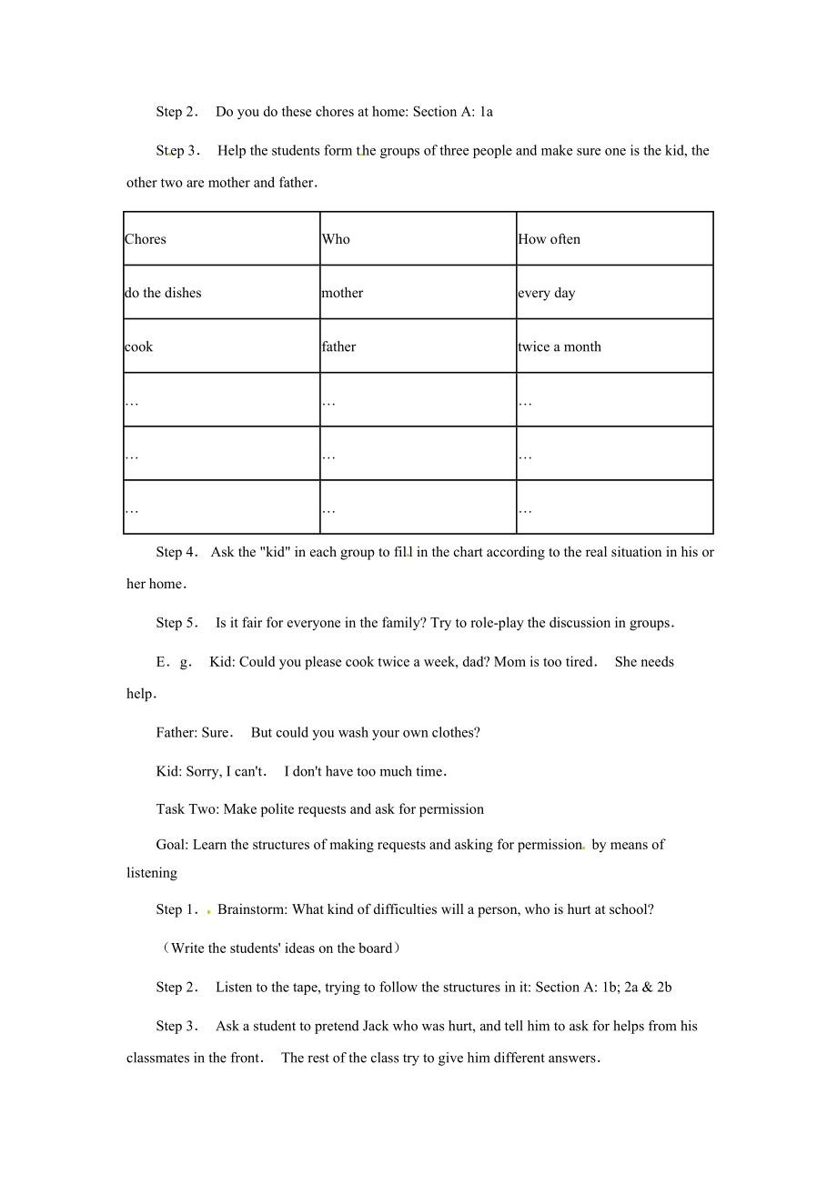 七年级英语下册Unit8Couldyoupleasecleanyourroom（教案3）鲁教版.doc