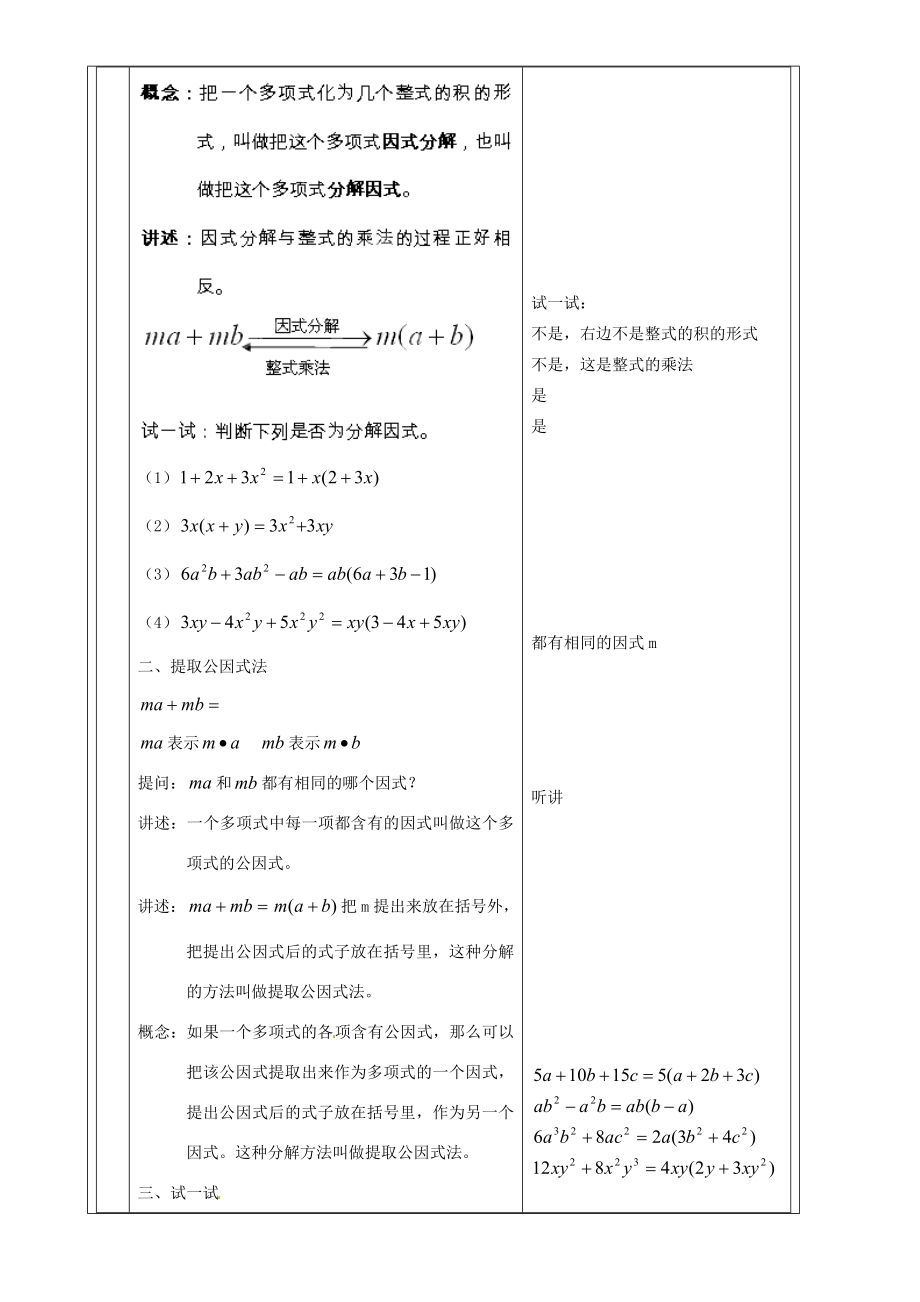 上海市罗泾中学七年级数学上册9.13.1提取公因式教案沪教版五四制.doc