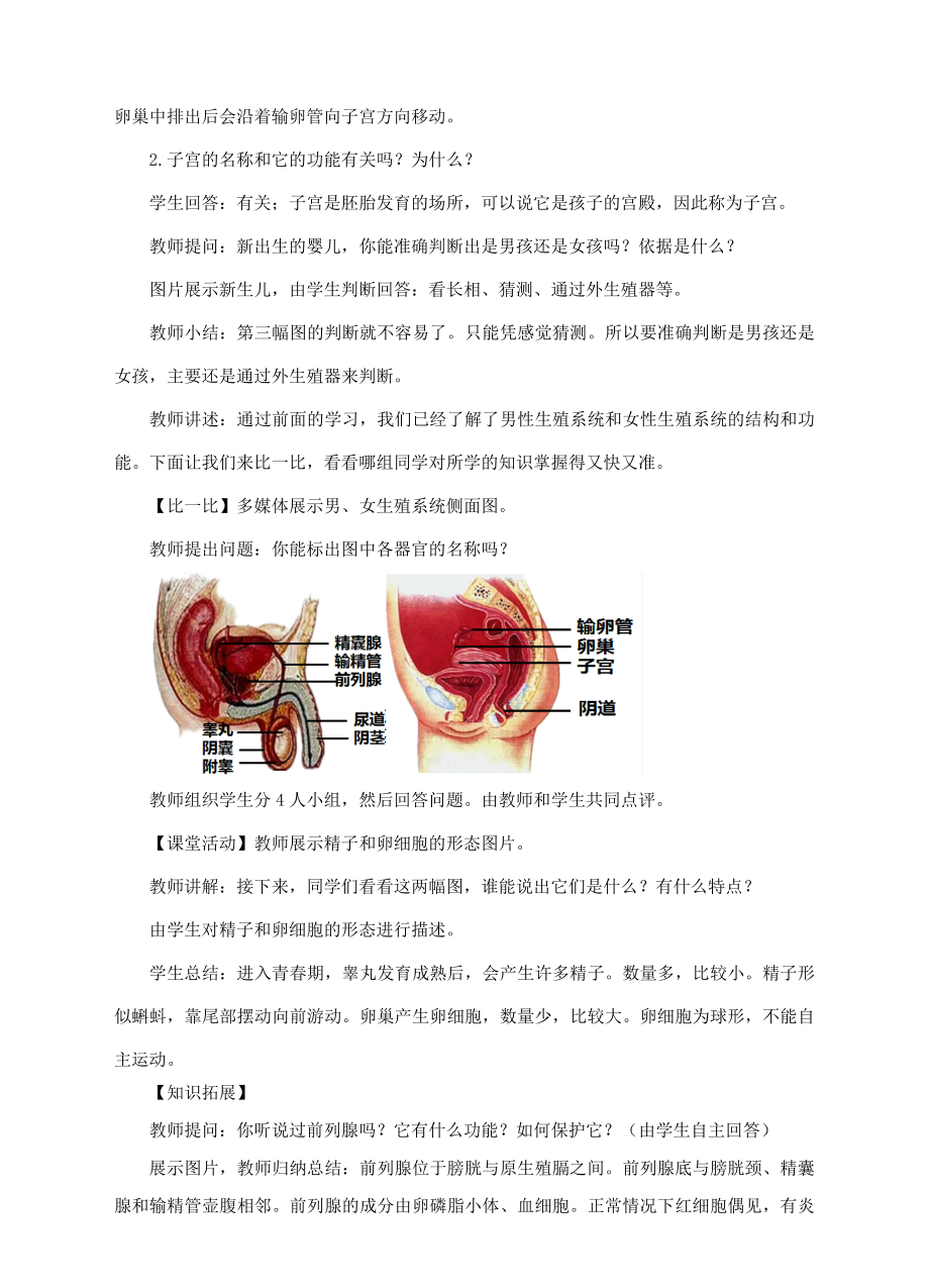 七年级生物下册第四单元第一章第二节《人的生殖》教案新人教版新人教版初中七年级下册生物教案.doc