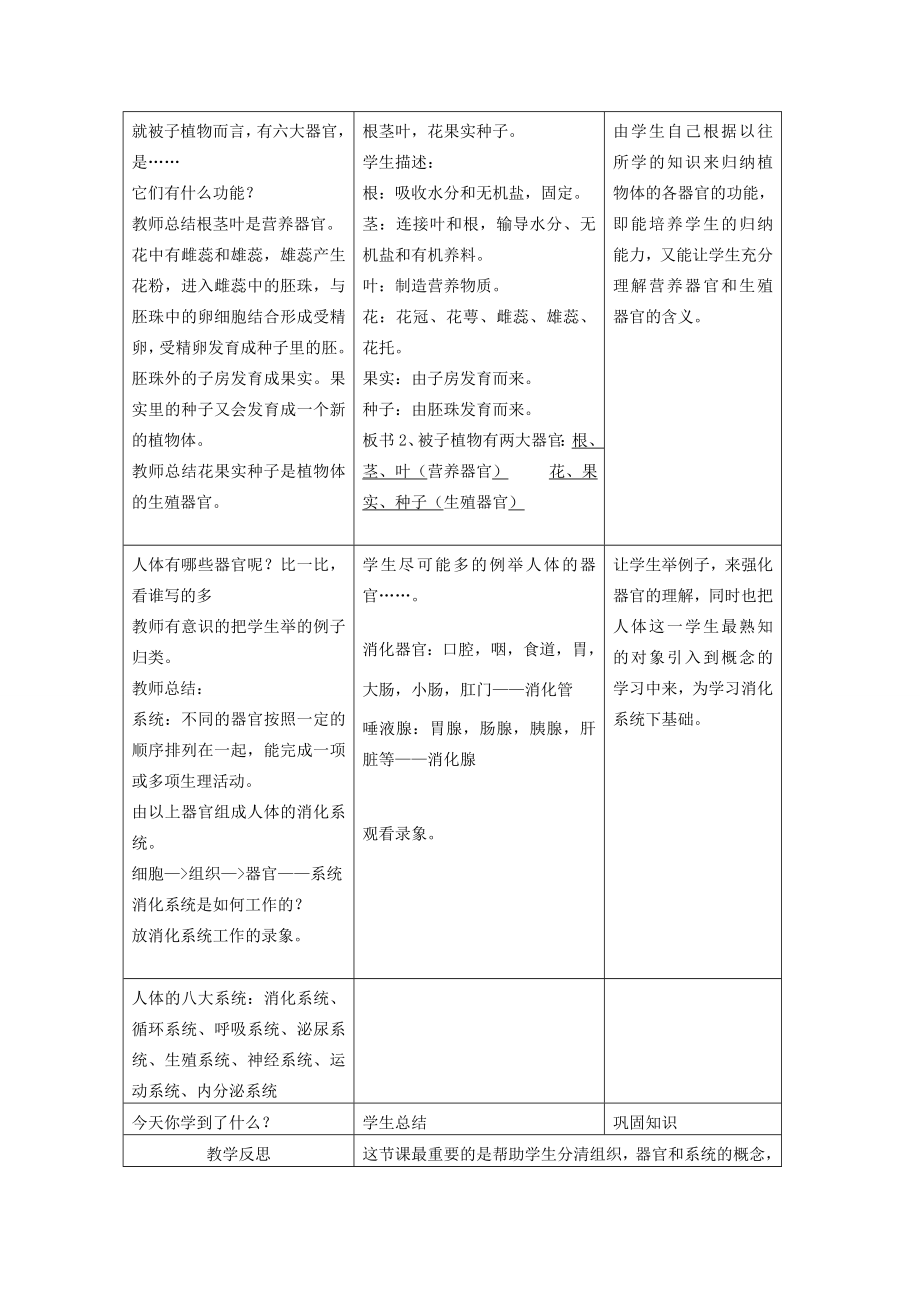 七年级科学上册《生物体的结构层次》教案6浙教版.doc