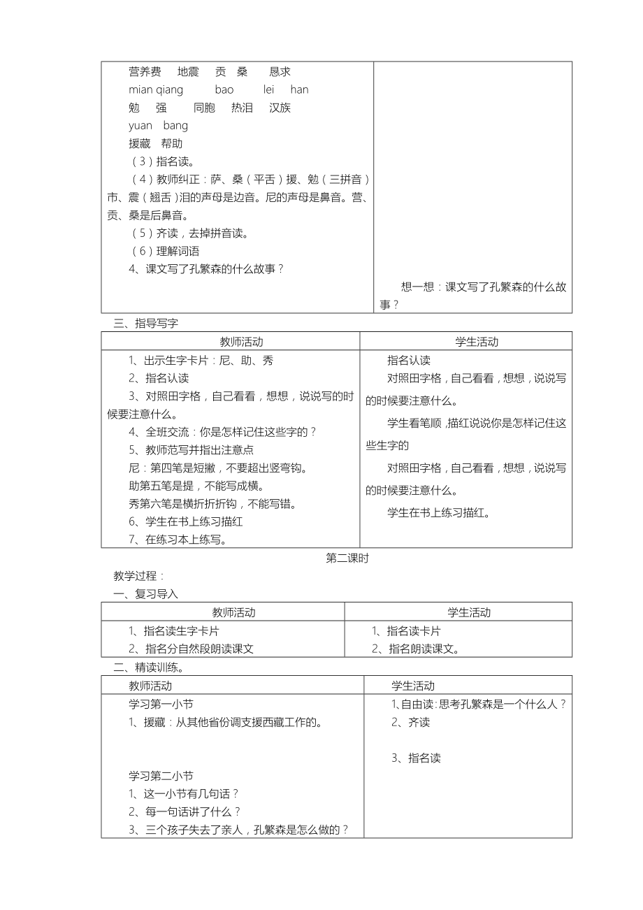 【苏教版】小学语文二年级上册教案16、孔繁森优质教学设计.doc