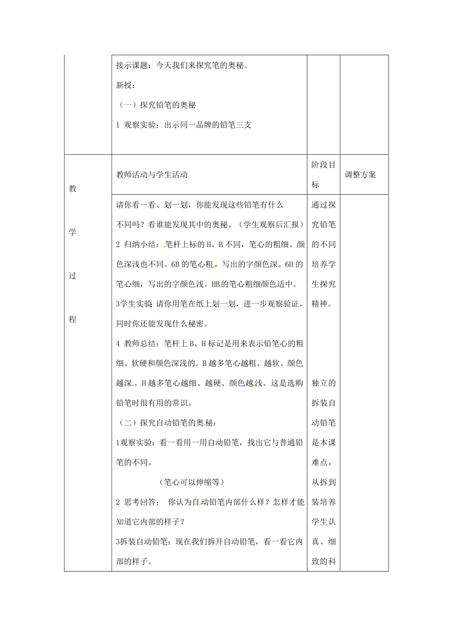 一年级科学上册四文具的科学2《探究笔的奥秘》教案设计新人教版新人教版小学一年级上册自然科学教案.doc