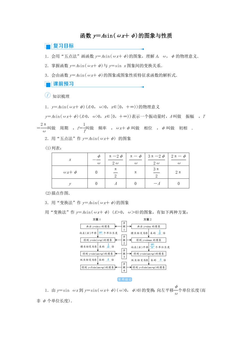 版高考数学一轮总复习第四单元三角函数与解三角形课时7函数y＝Asin（ωx＋φ）的图象与性质教案文（含解析）新人教A版.doc