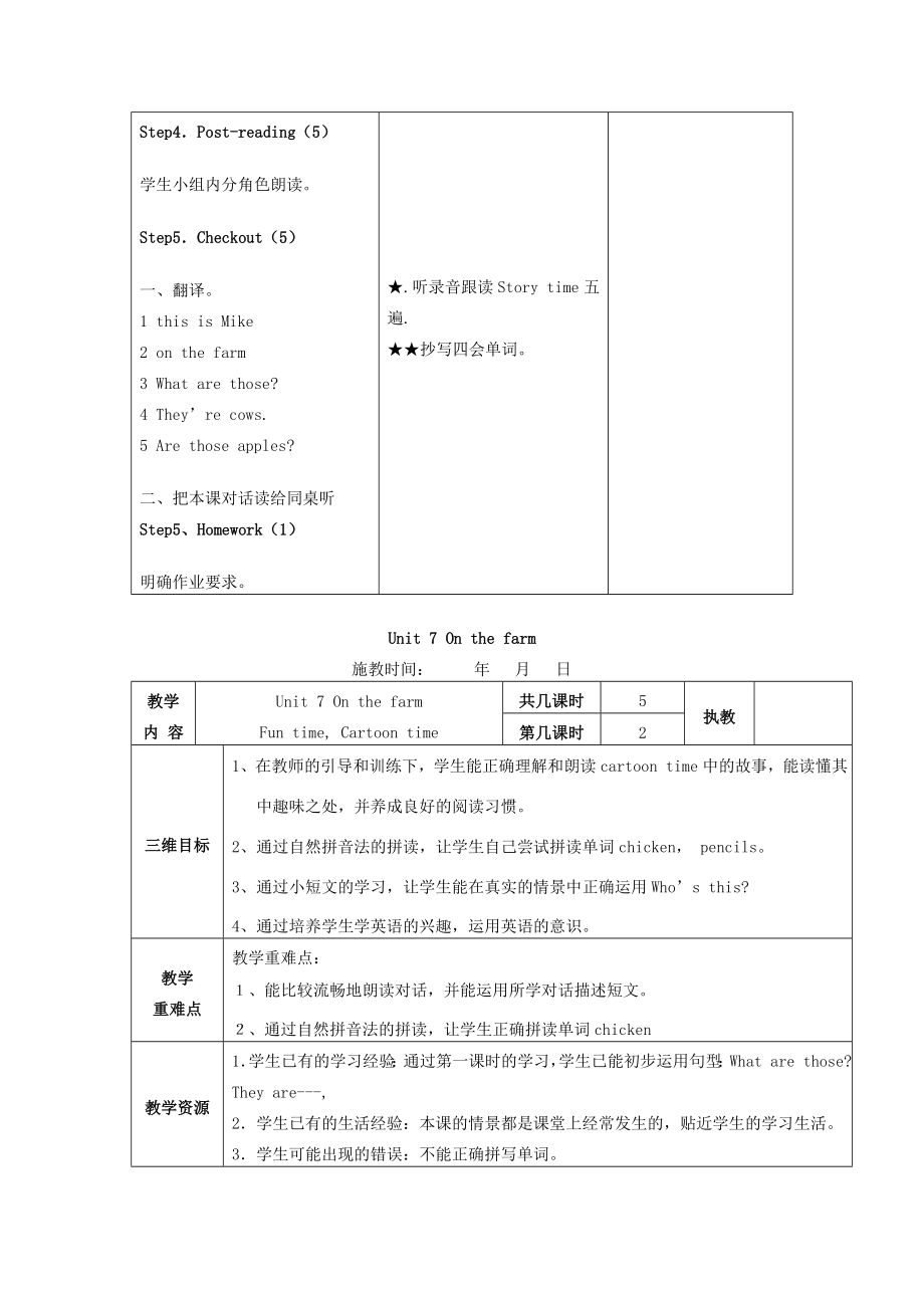 三年级英语下册Unit7Onthefarm教案牛津译林版牛津版小学三年级下册英语教案.doc