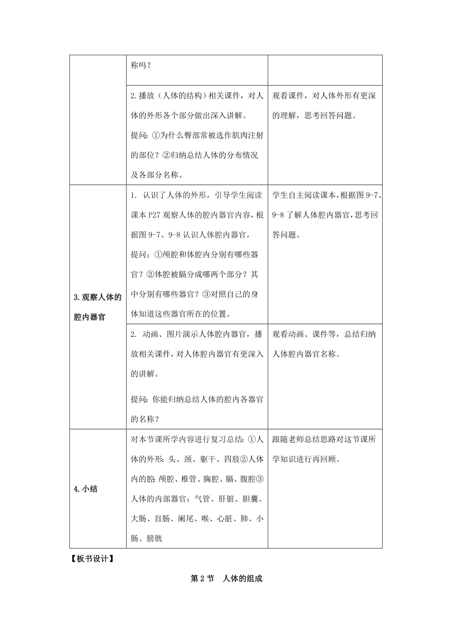 七年级生物下册第9章第2节《人体的组成（第1课时）》教案（新版）苏科版.doc