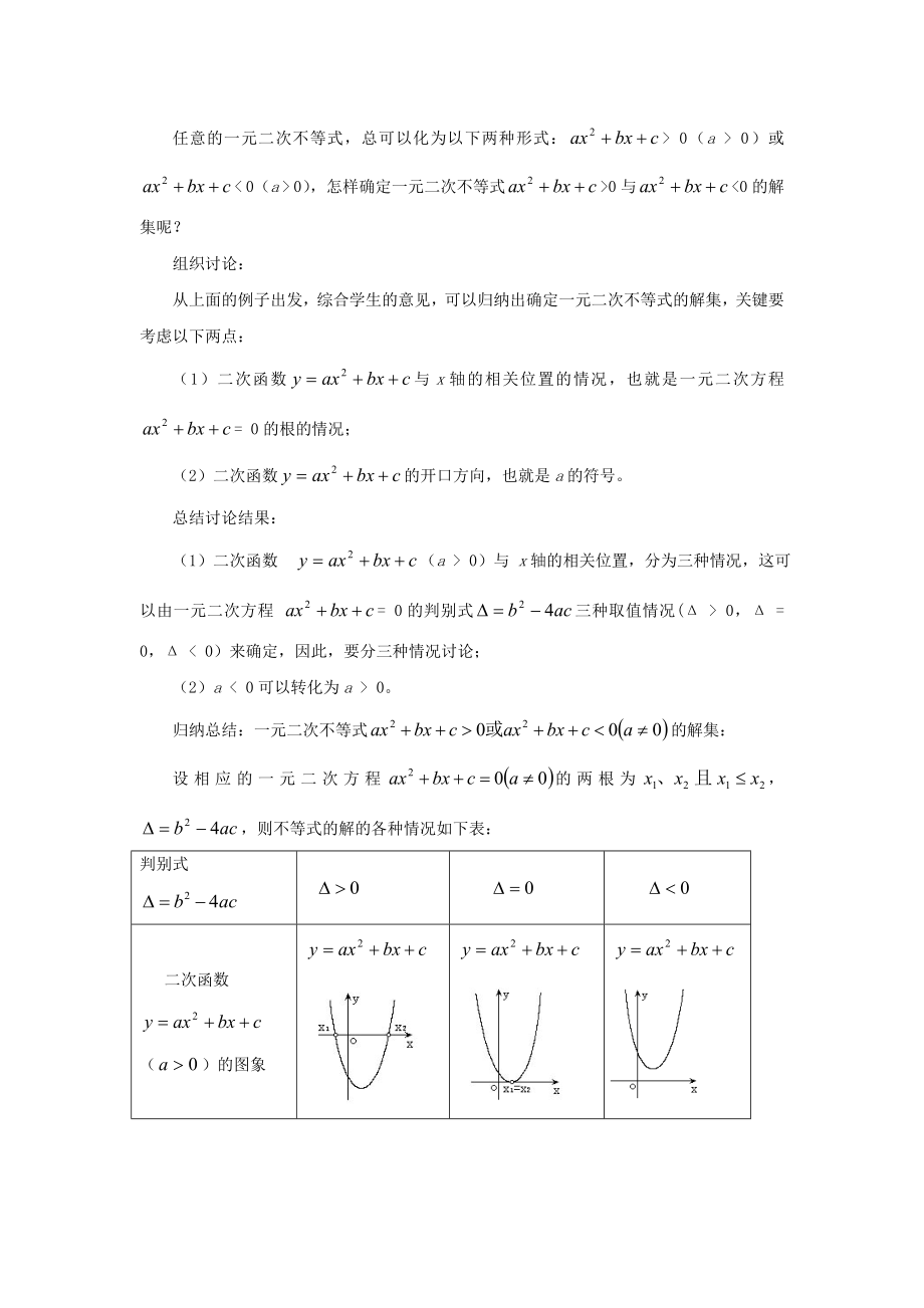 一元二次不等式解法教案(2).doc