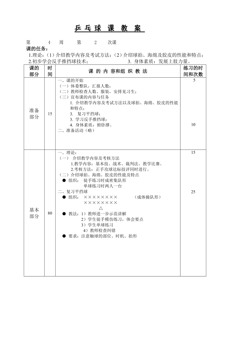 中学乒乓球兴趣小组课教案.doc