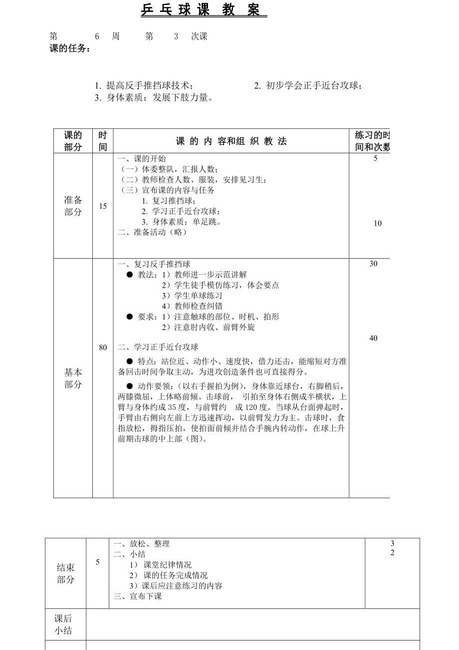 中学乒乓球兴趣小组课教案.doc