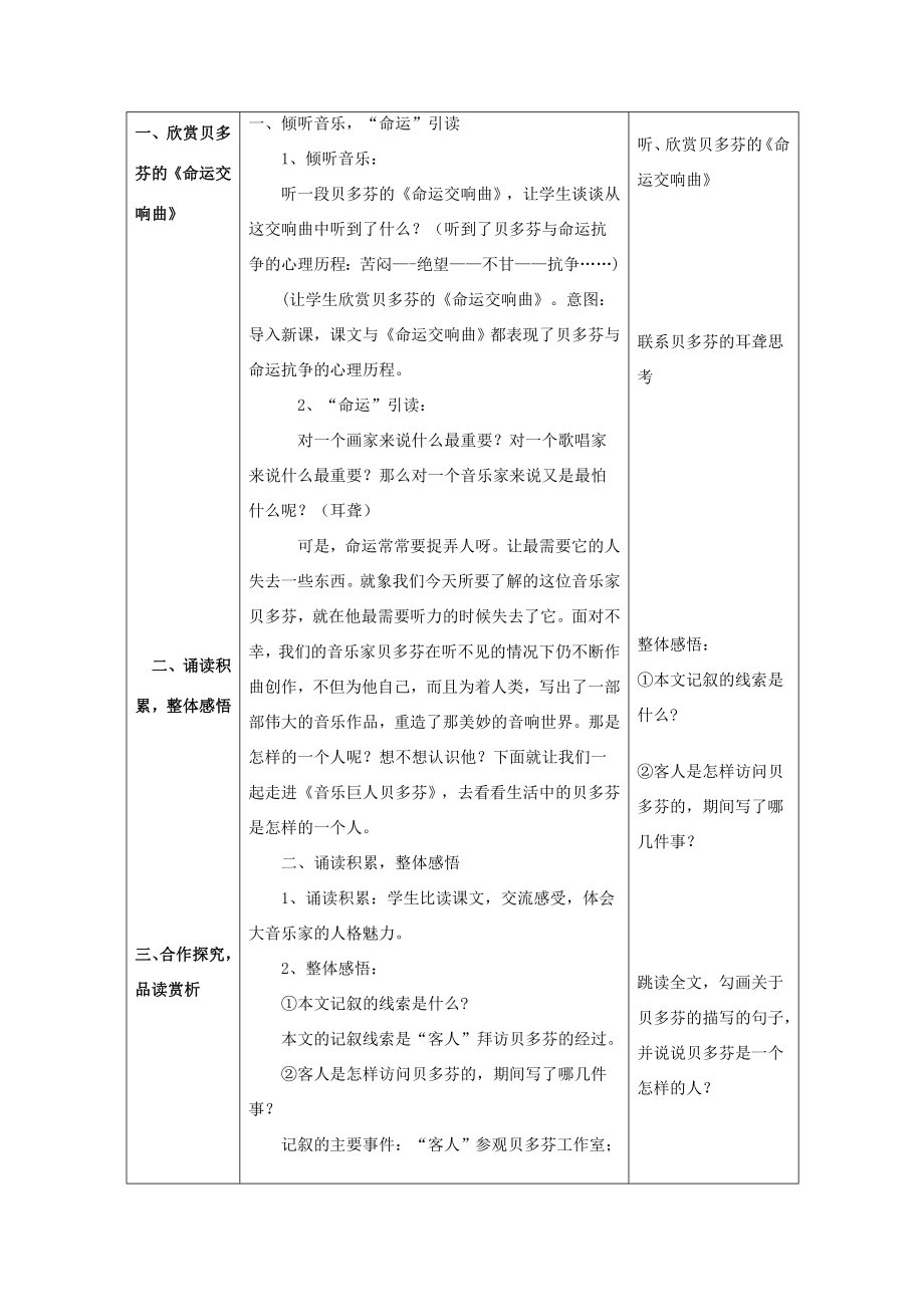 七年级语文下册第三单元13《音乐巨人贝多芬》教案（1）新人教版新人教版初中七年级下册语文教案.doc