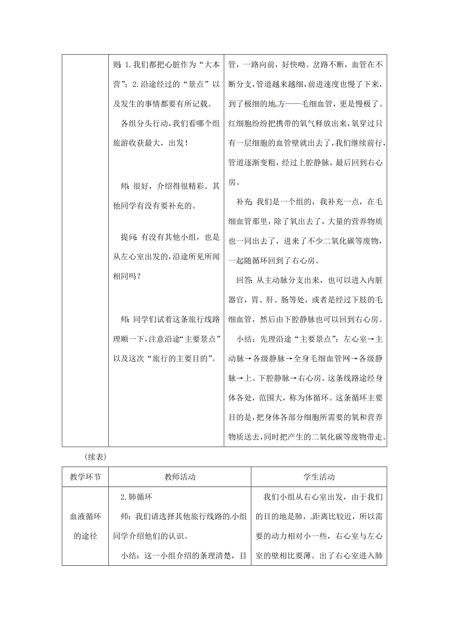 七年级生物下册第四单元第四章第三节输送血液的泵——心脏授课典案2（新版）新人教版（新版）新人教版初中七年级下册生物教案.doc