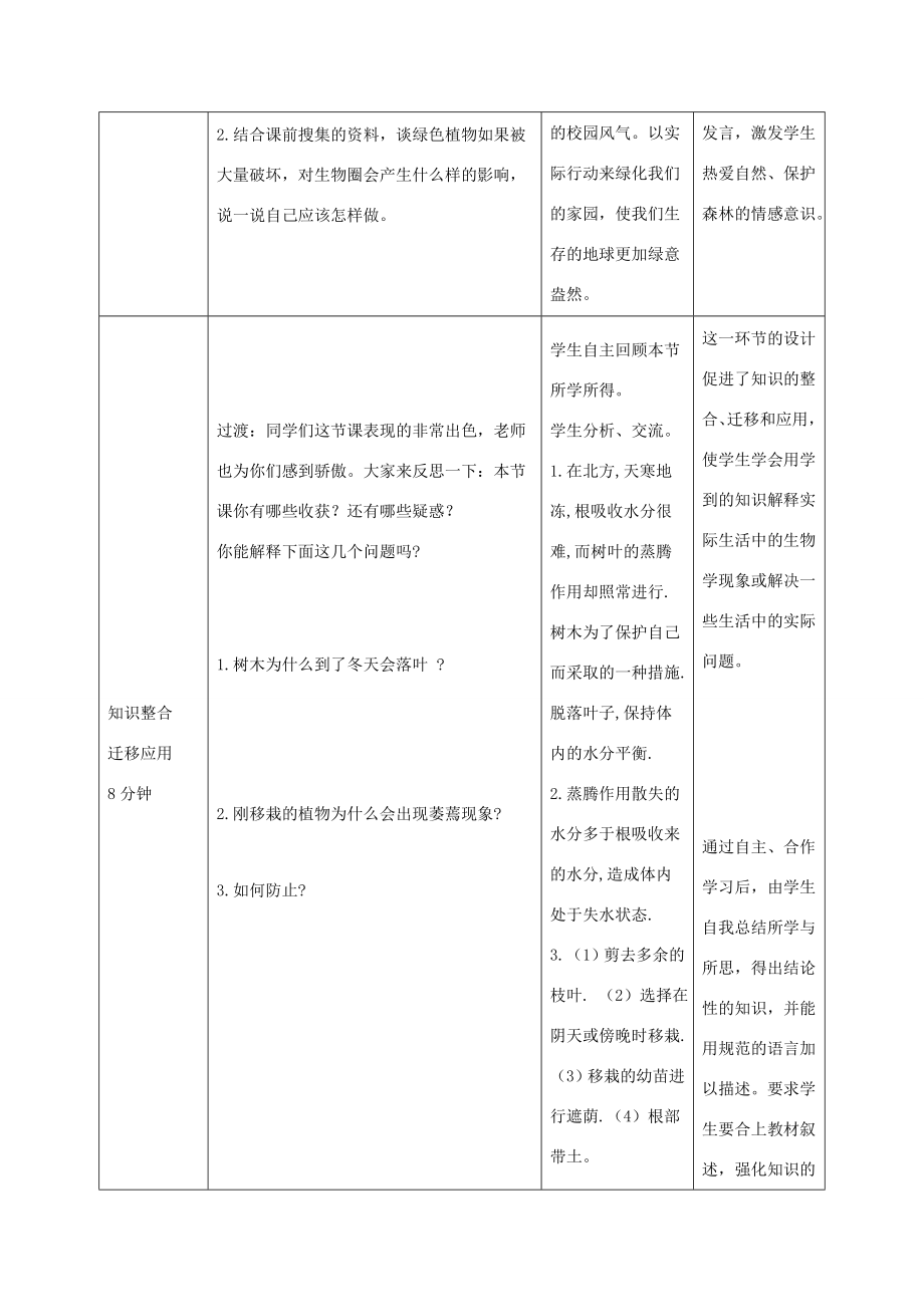 七年级生物上册2.1.2《绿色植物的蒸腾作用》第二课时教案（新版）济南版（新版）济南版初中七年级上册生物教案.doc