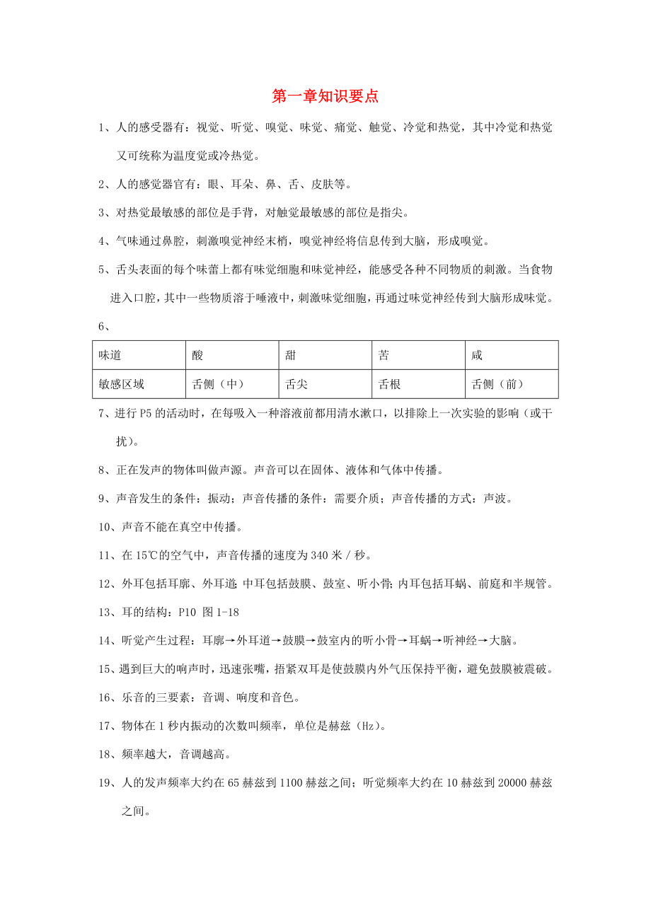 七年级科学下册第1章对环境的察觉复习教案（浙教版）.doc