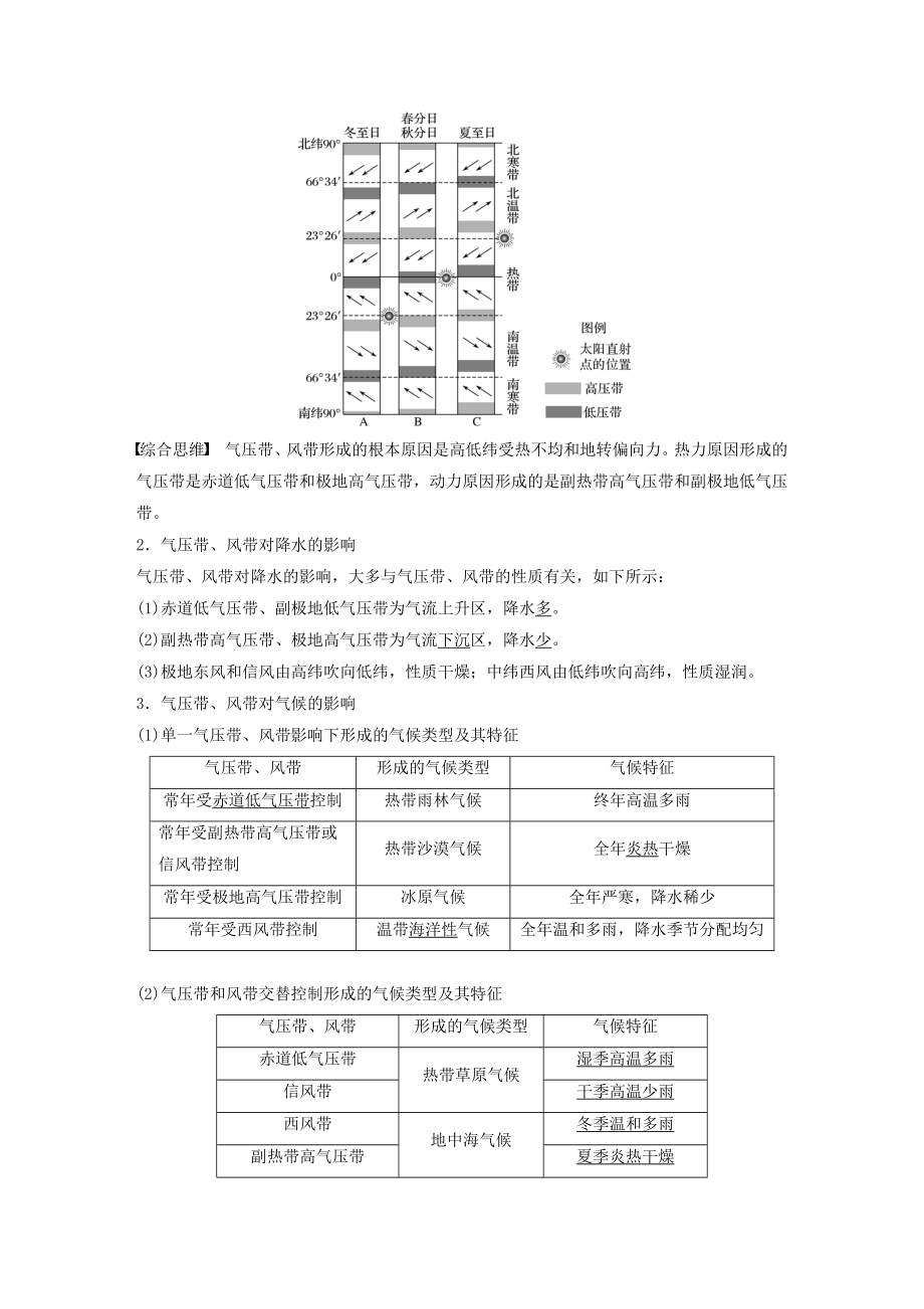 （江苏专用）版高考地理大一轮复习第三章地球上的大气第7讲气压带和风带教案（含解析）新人教版必修1.docx