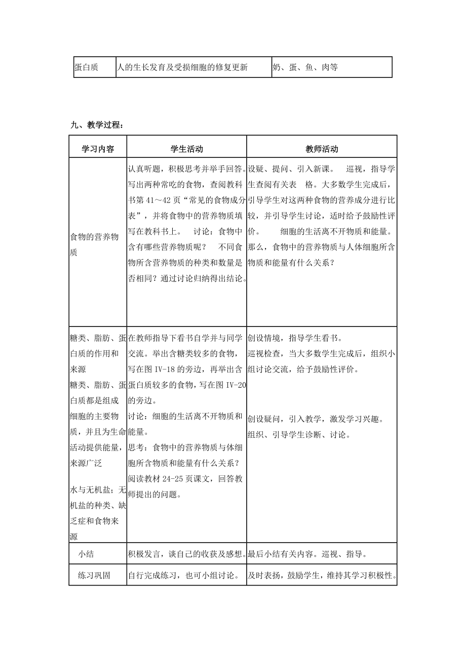 202x春七年级生物下册第一节《食物中的营养物质》教案新人教版.doc